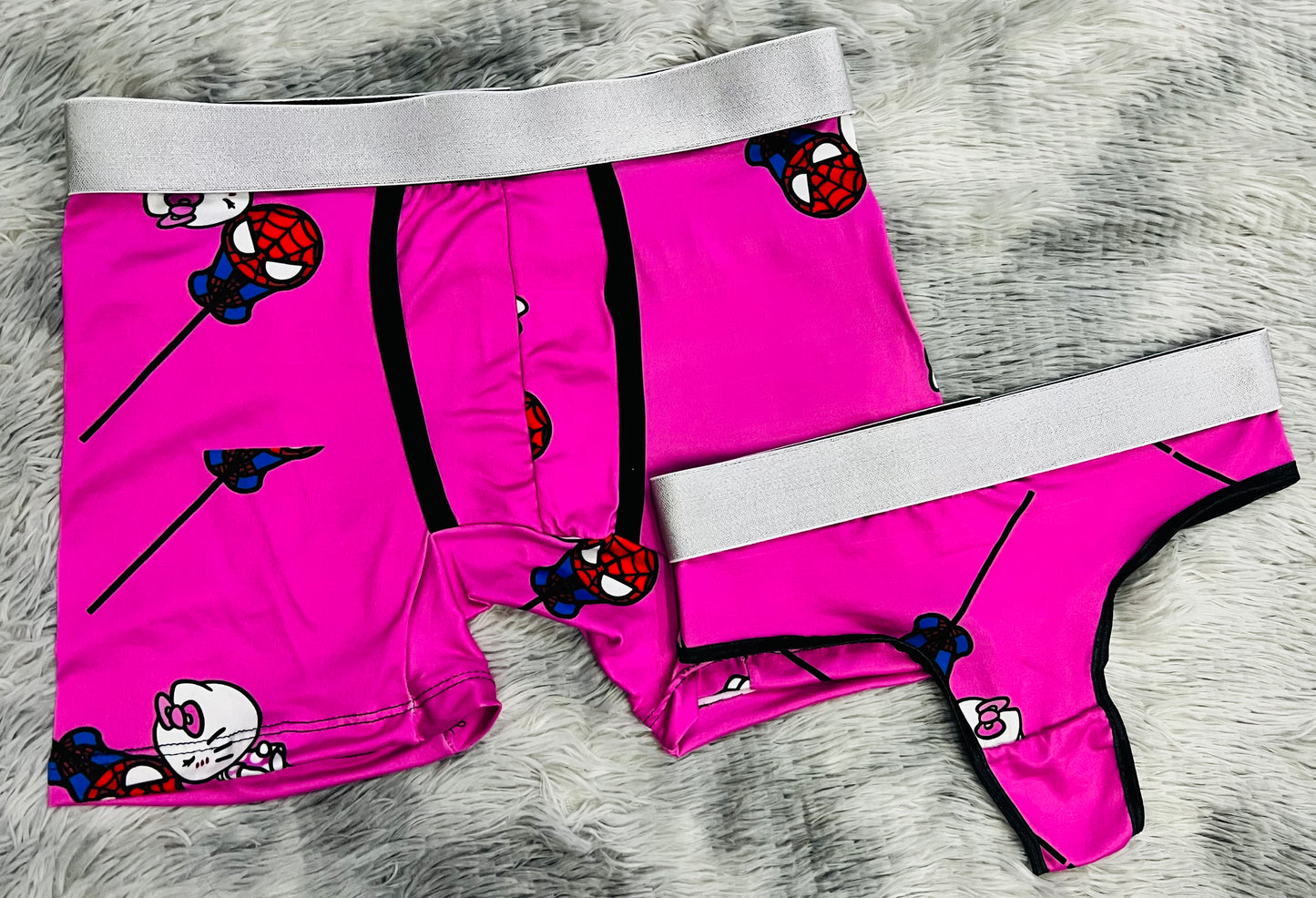 Spiderman and Kitty Pink Background matching couples underwear XL