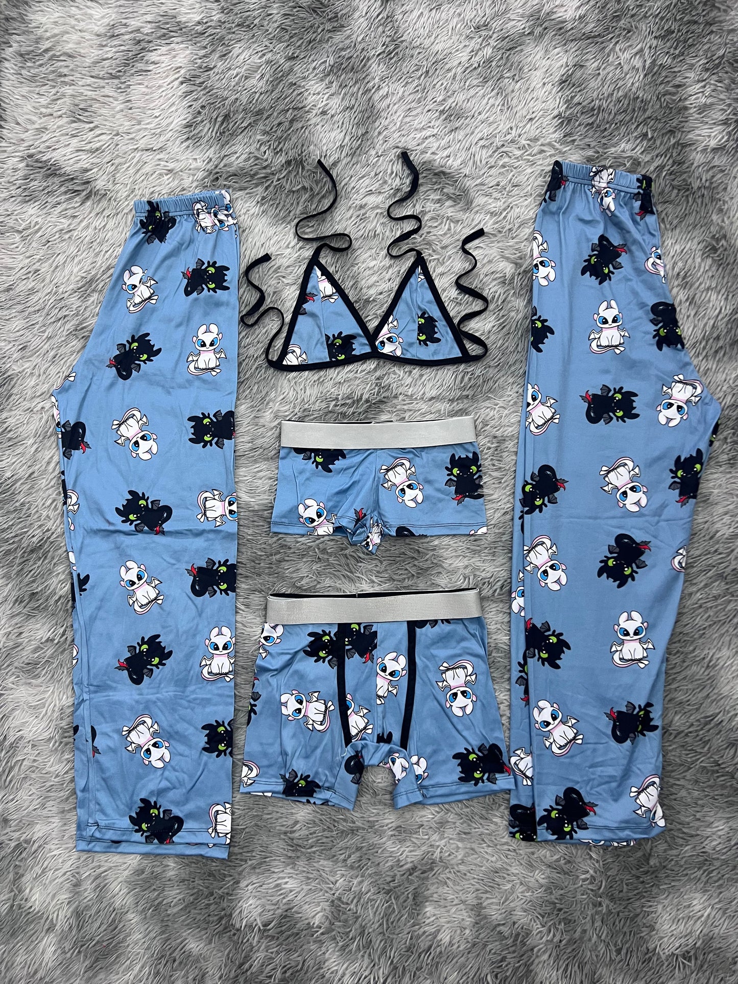 Toothless And His Girlfriend Background Blue 5 Piece PJ - Fundies