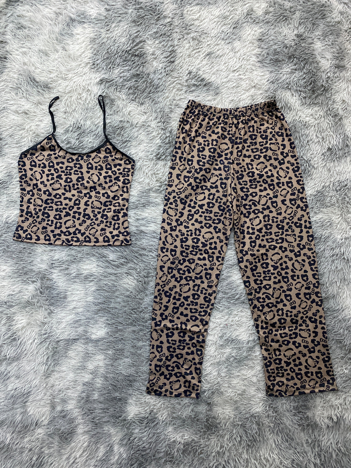 Kitty Animal Print Brown Pajama Top & Pants Set