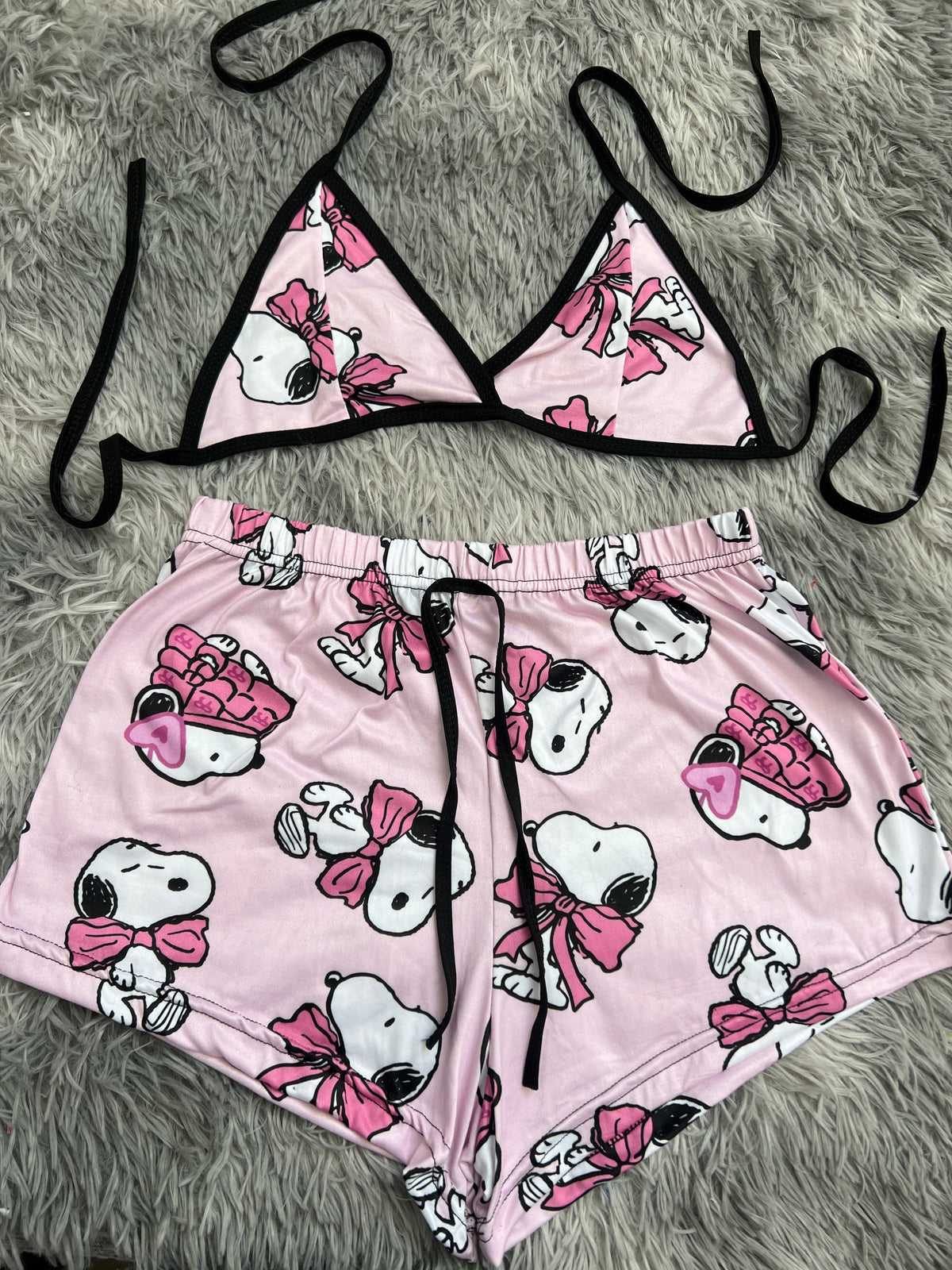 Snoopy Pink Background Light Top And Short PJs