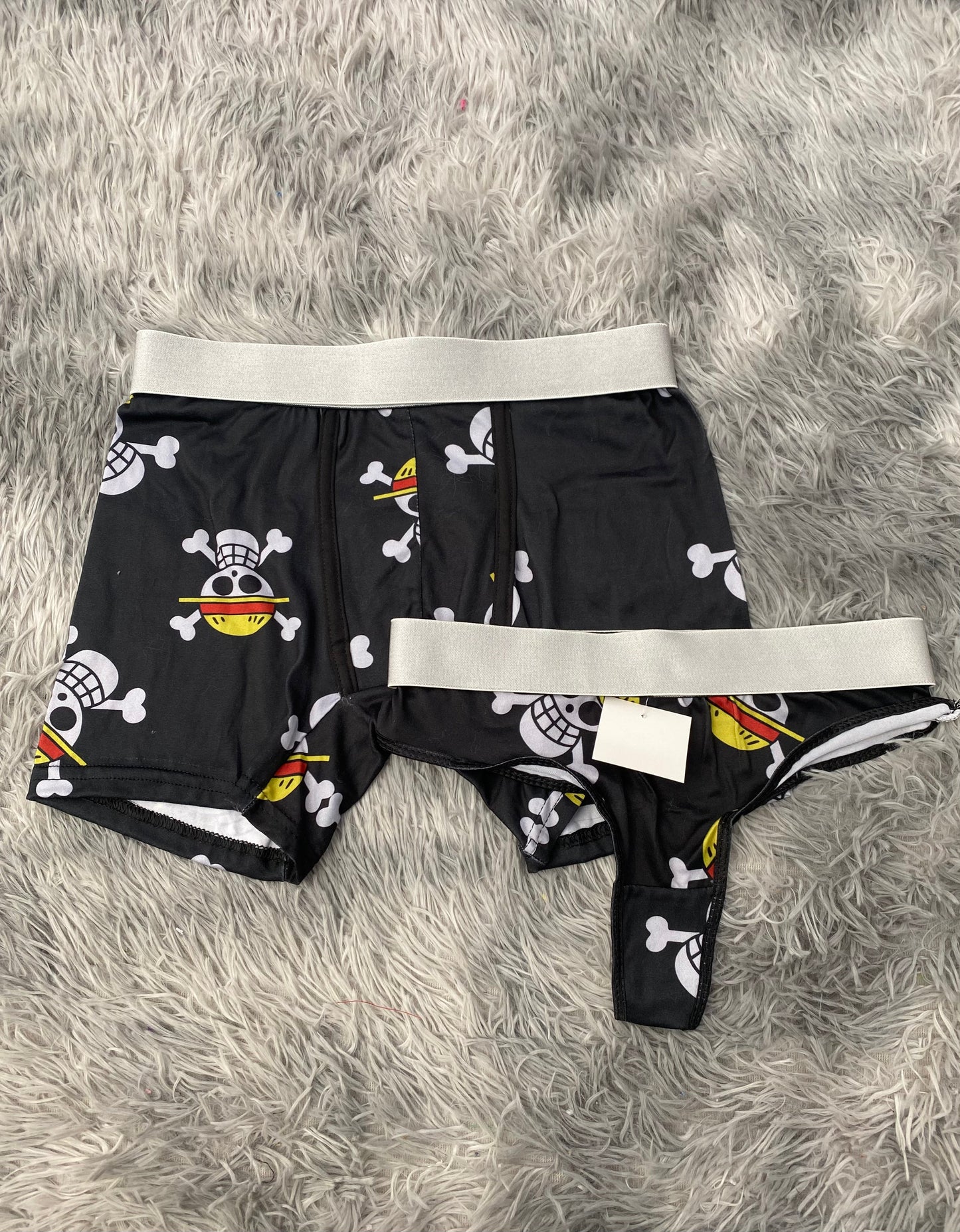 One Piece Big Skulls Matching Boxer & Thong Set for Couples
