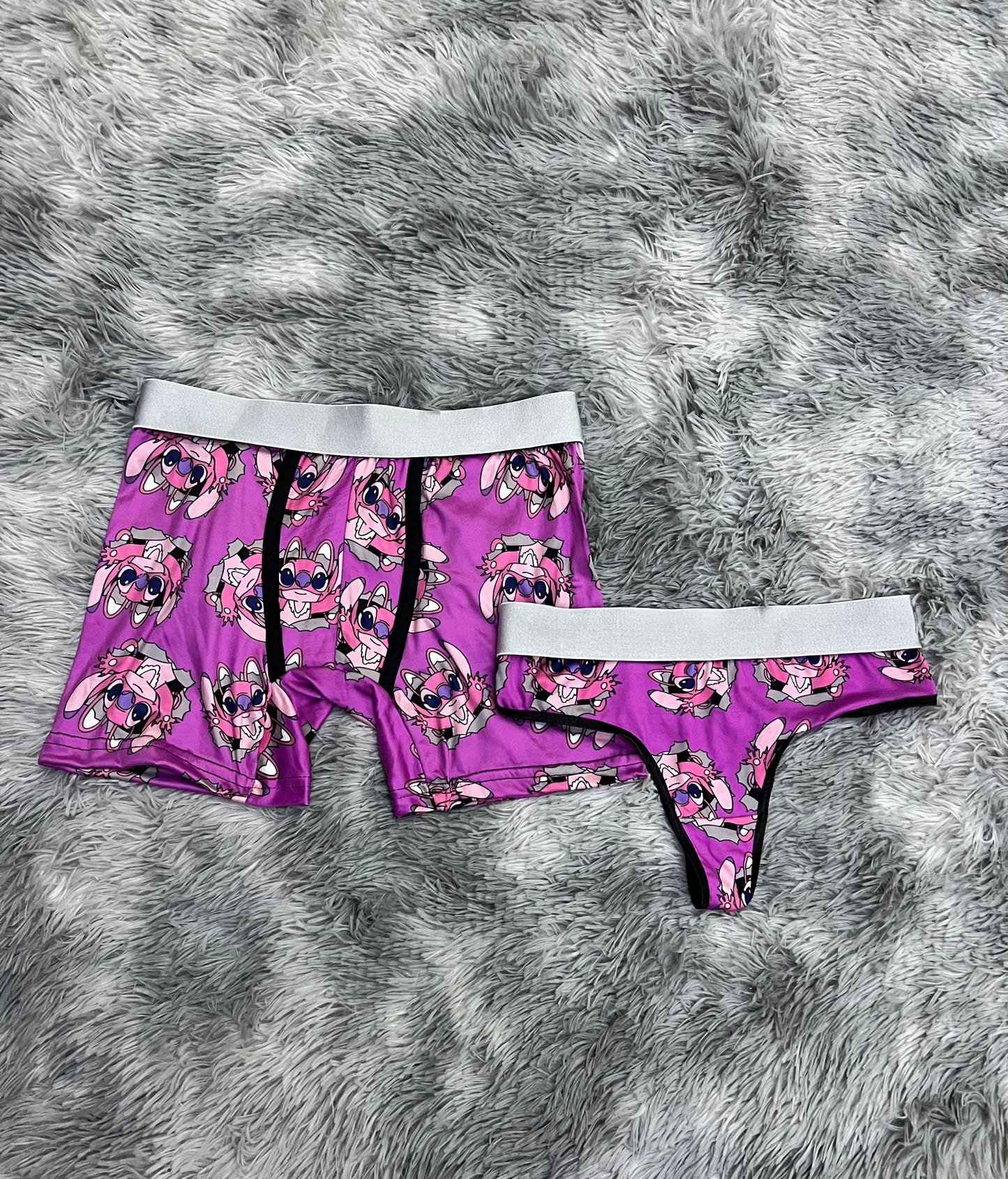 Stich pink matching couples underwear set