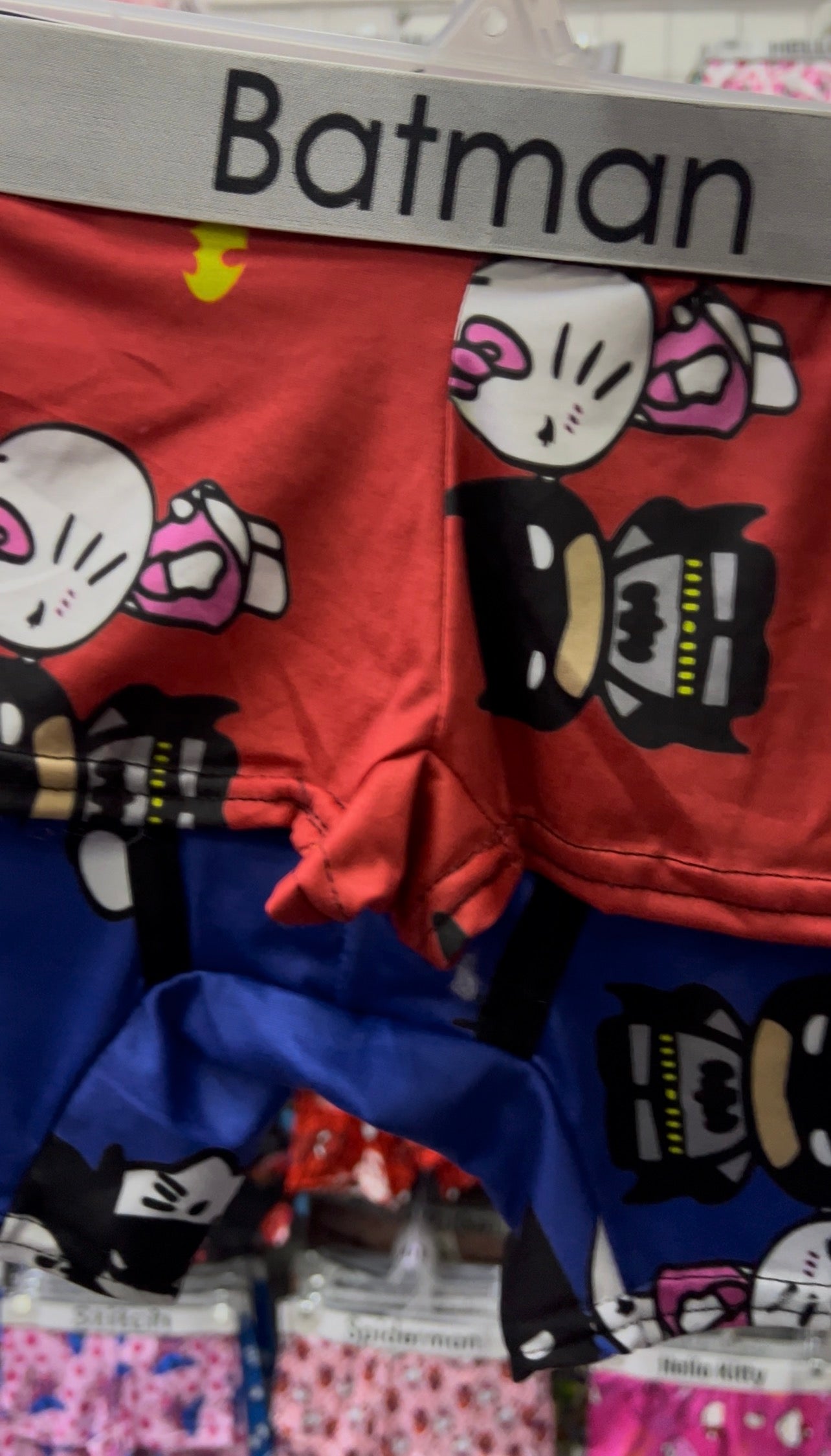 Batman and kitty blue and red matching couples boxer underwear