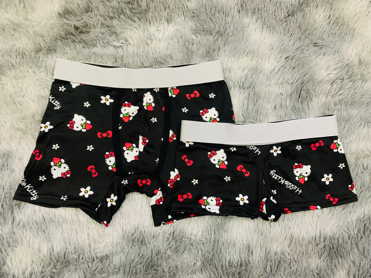 Strawberry Kitty Black Background matching underwear boxer and boxer MIXED SIZES