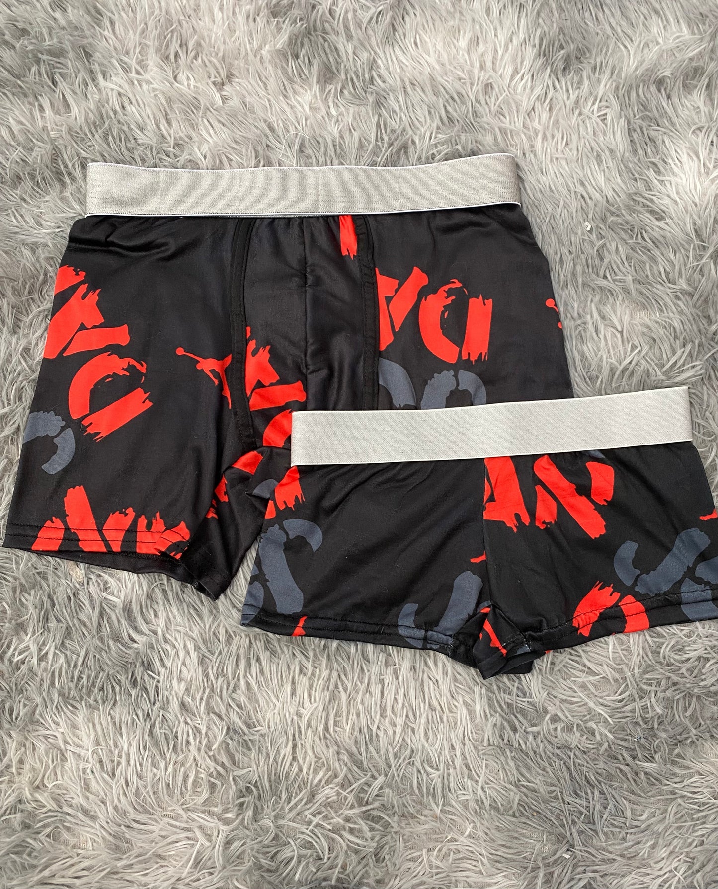 Jordan Gray & Red Letters Matching Boxer & Boxer Set for Couples