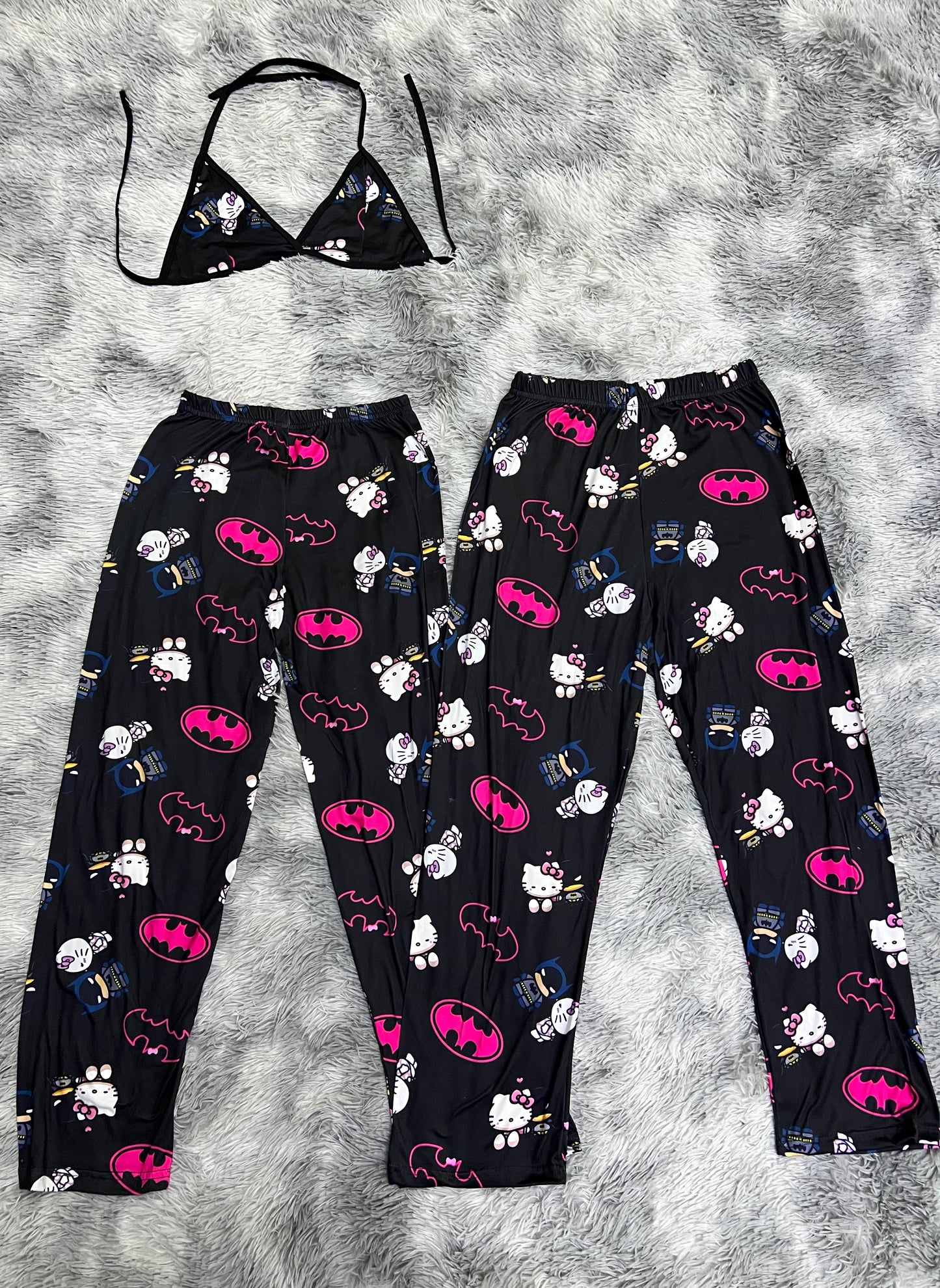 Hello kitty and Batman black background pajama duo
