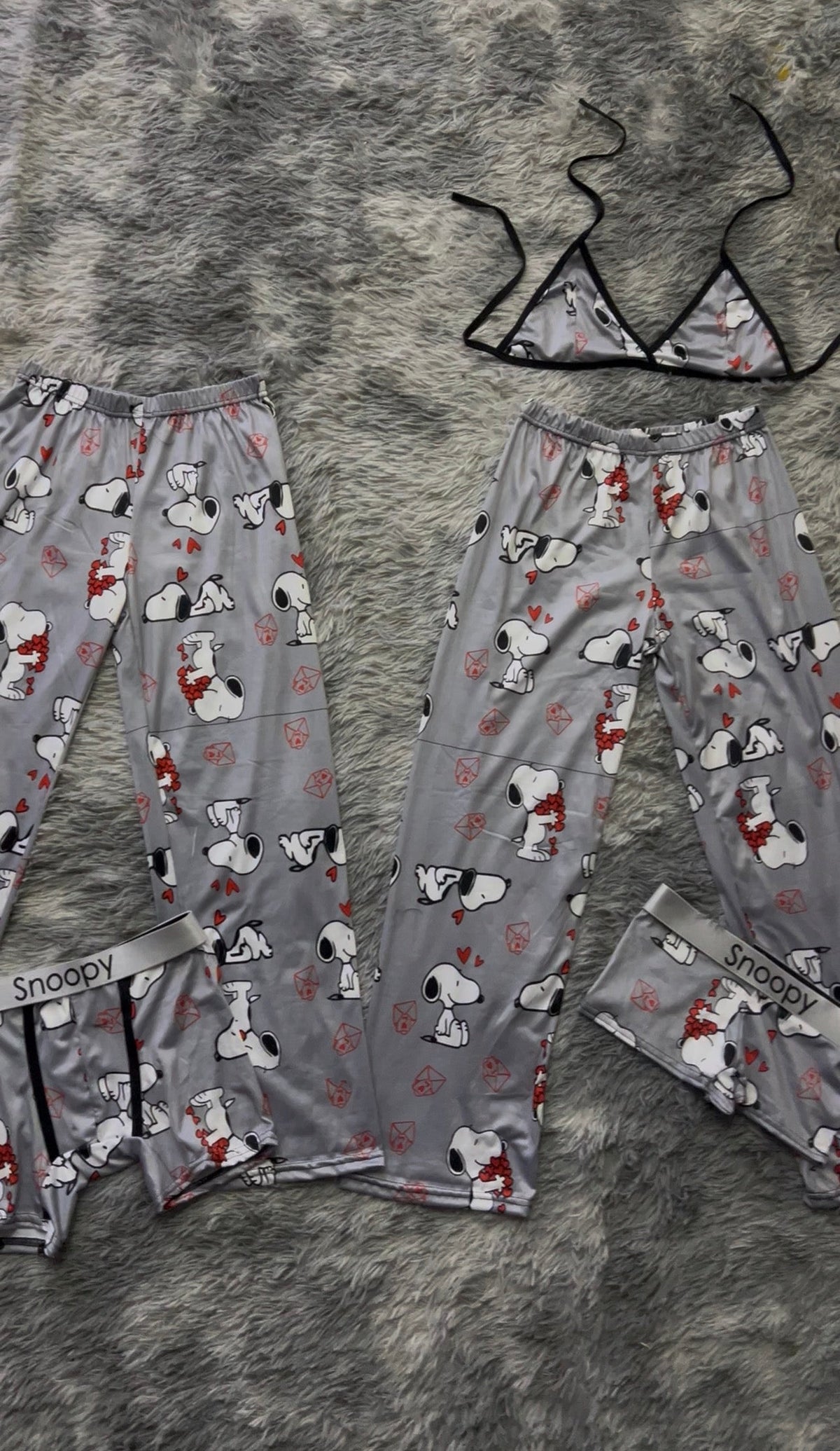 Snoopy Gray Valentines 5 Piece PJ Set