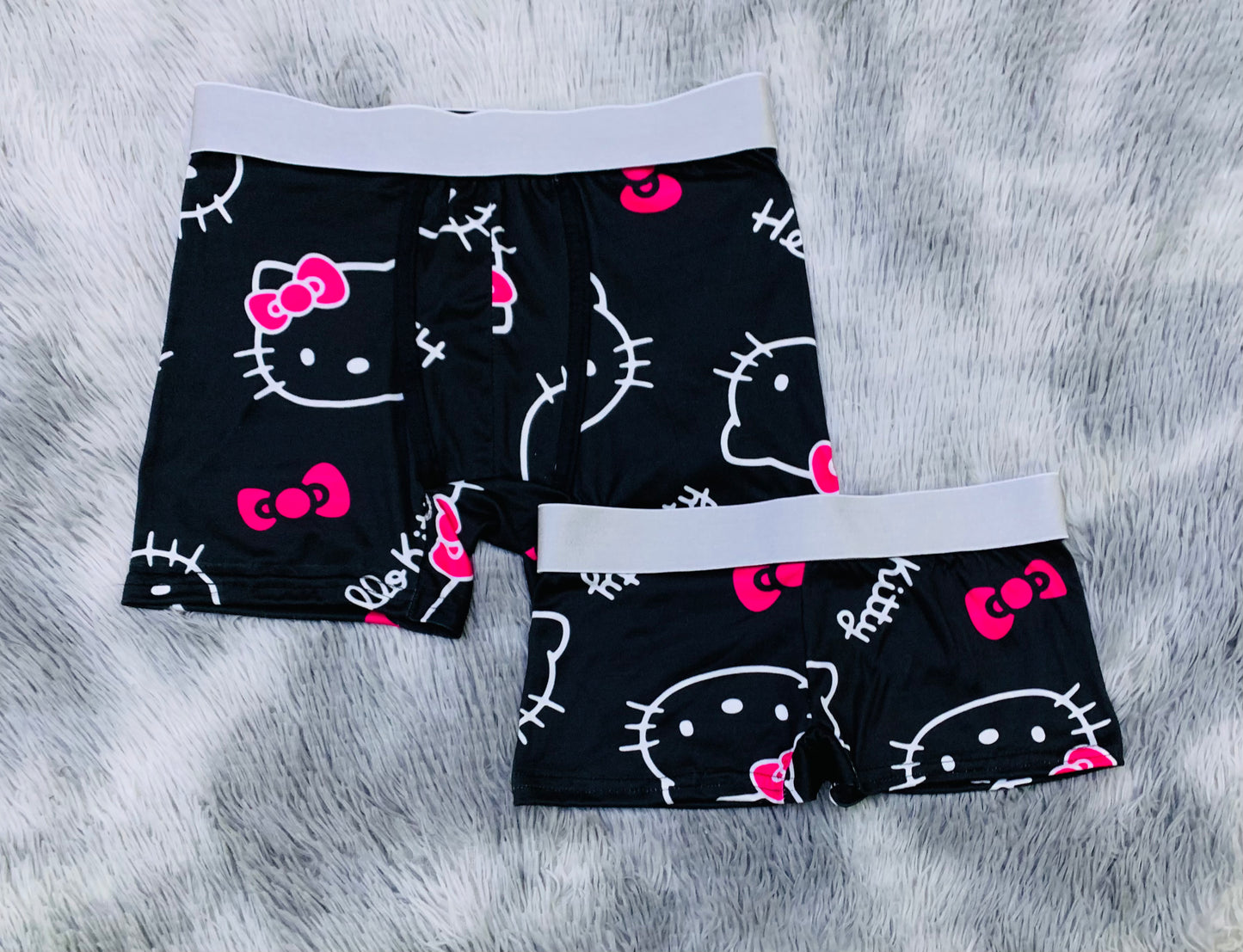 Kitty faces and bows black background matching underwear boxer and boxer MIXED SIZES