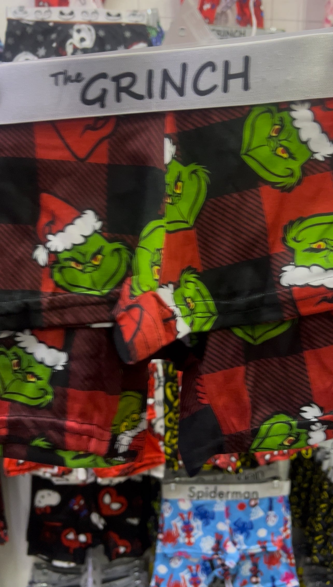 Grinch checkered red matching couples boxer underwear Christmas