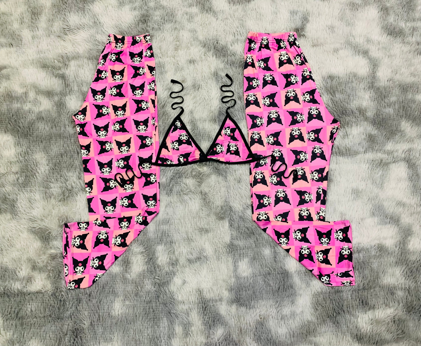 Kuromi pink stripes plush pajama duo