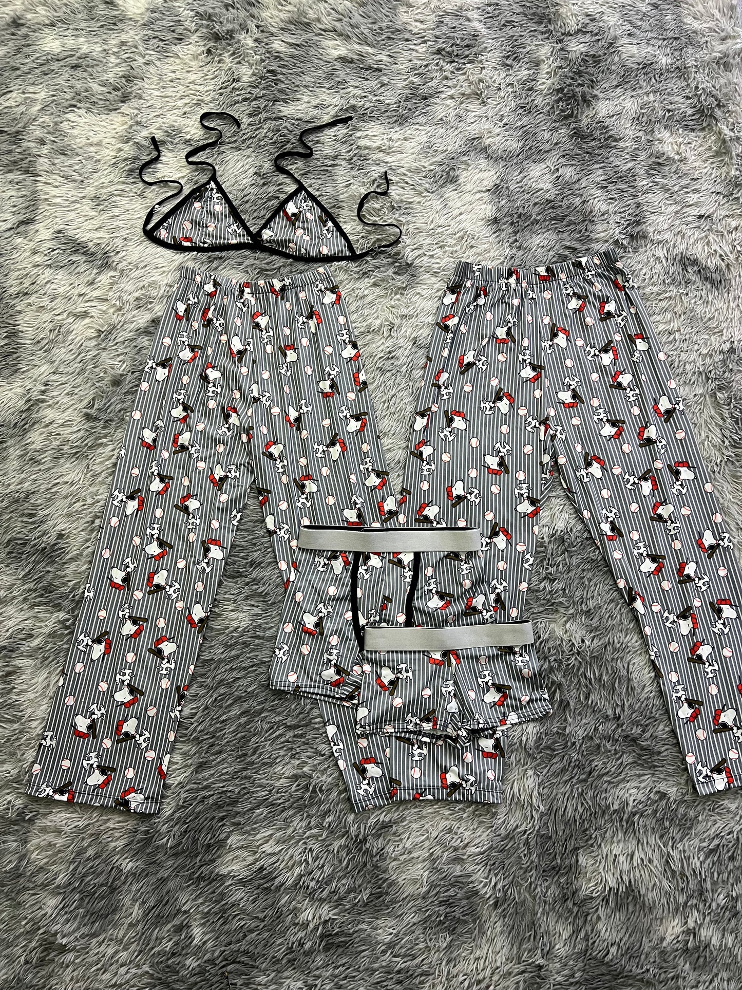 Snoopy White Baseball Print Cozy 5 piece pajama set ๐