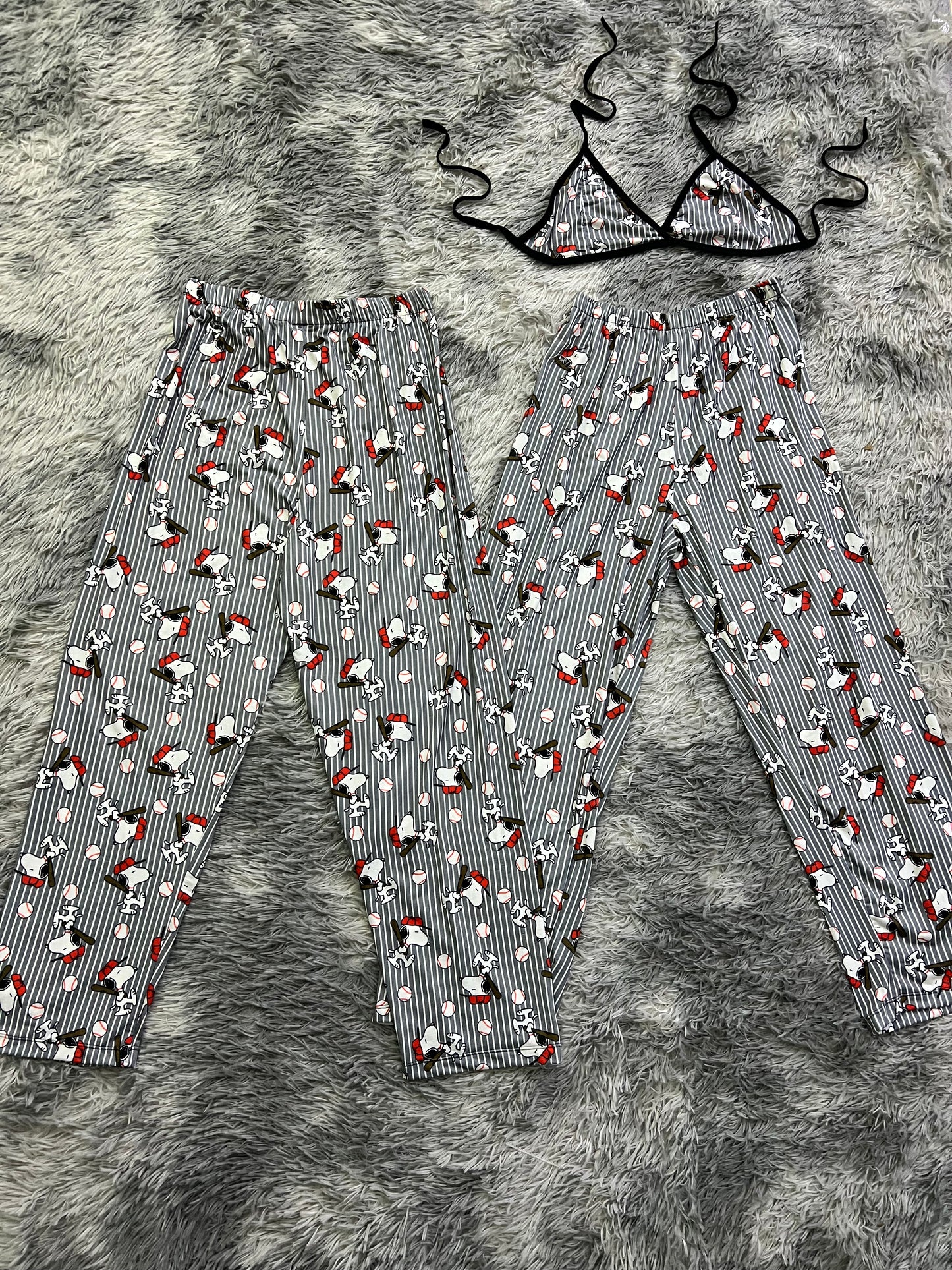 Snoopy Baseball Print Plush Pajamas matching set ๐ถ