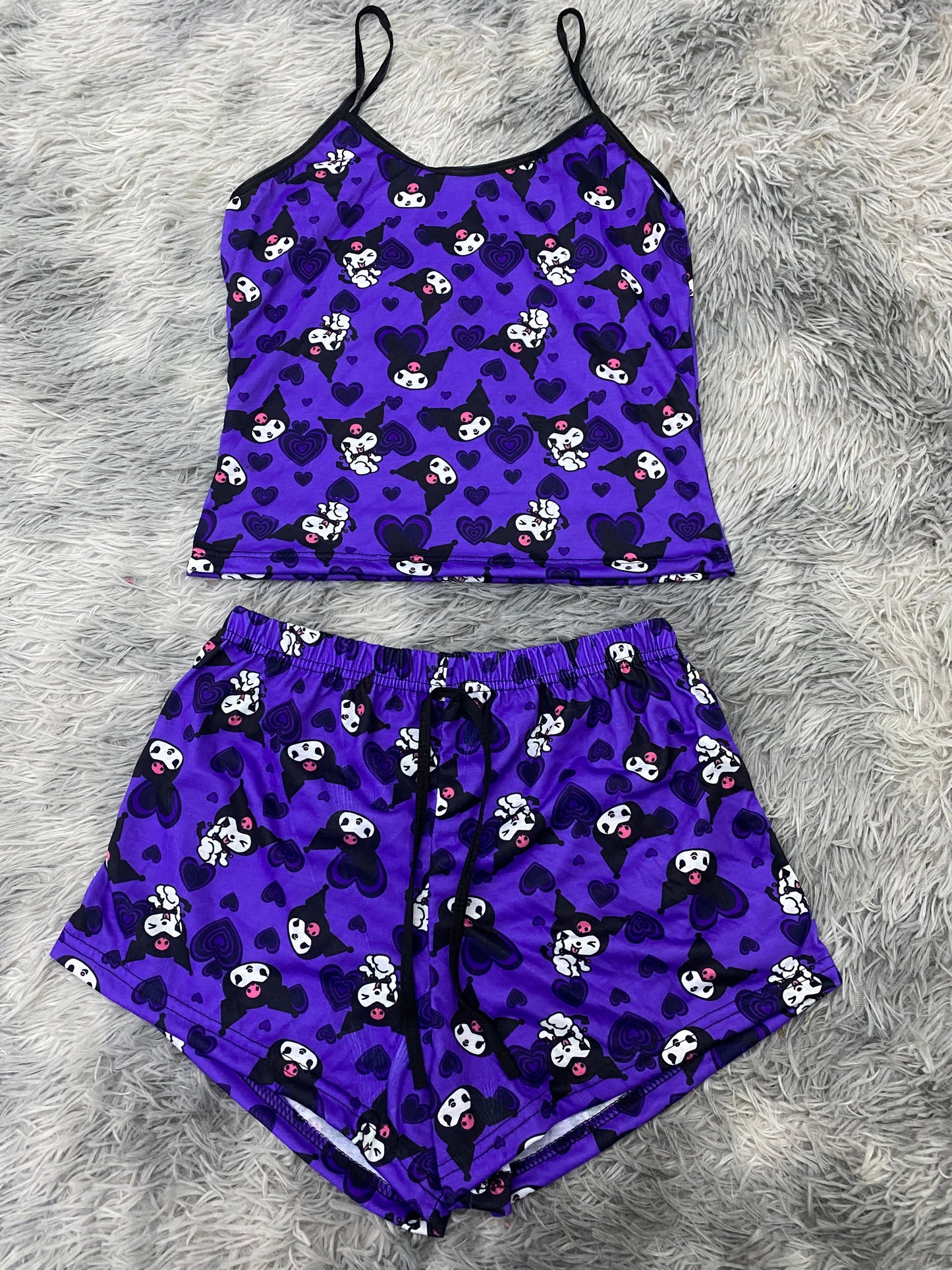 Kuromi Faces Background Purple Women's Pajama Set - Fundies