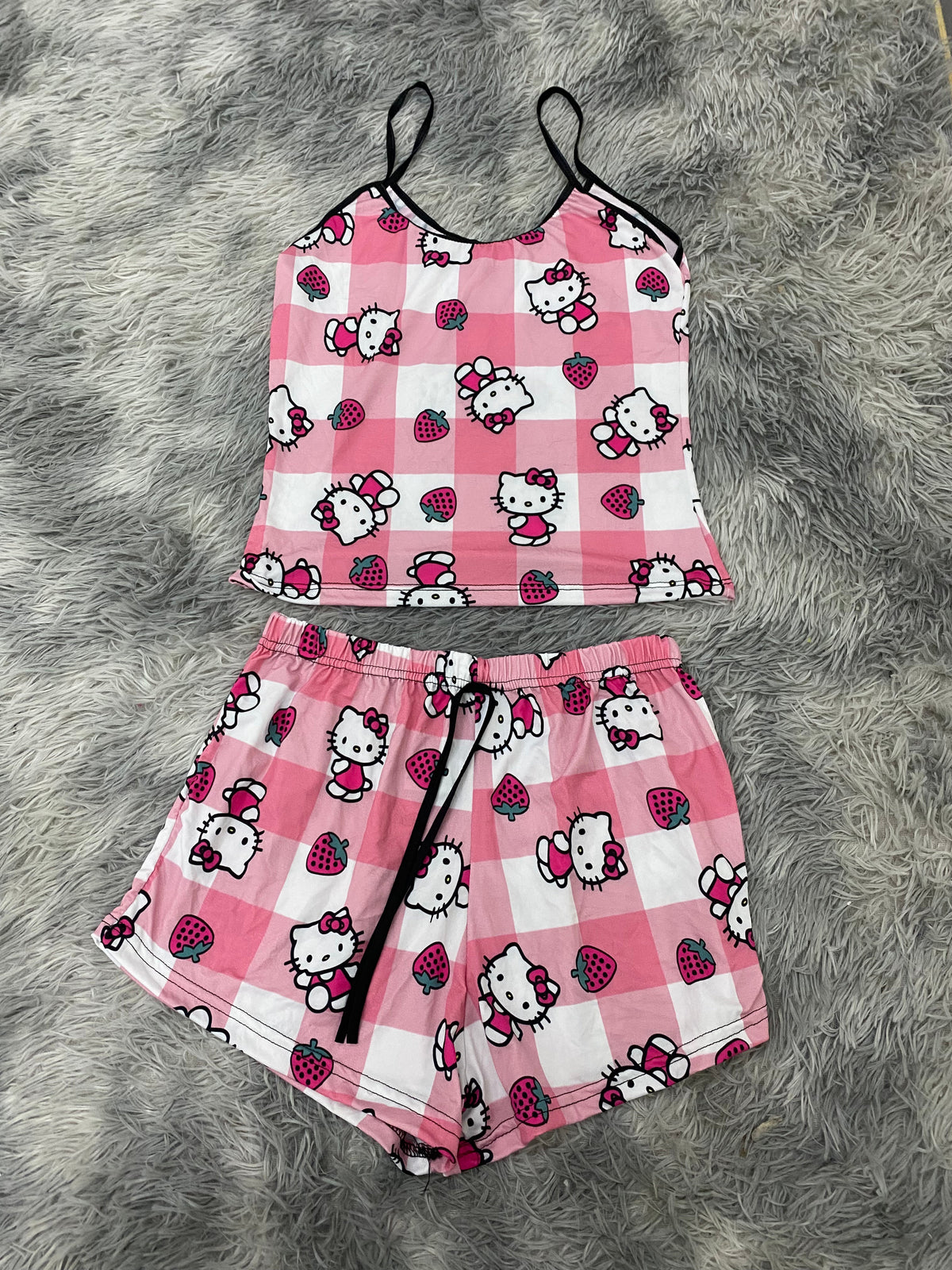 Hello Kitty Strawberries And Plaid Women's Pajama Set