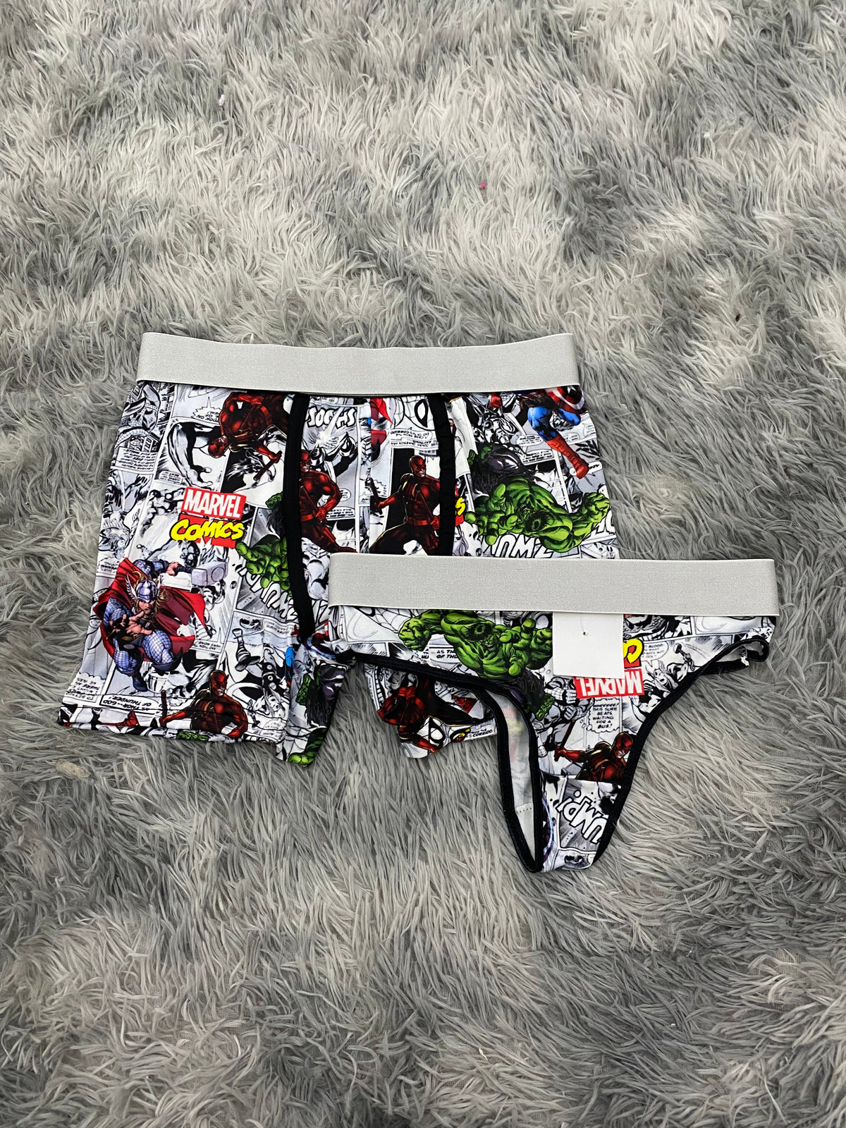 Marvel Comics White Matching Boxer & Thong Set for Couples