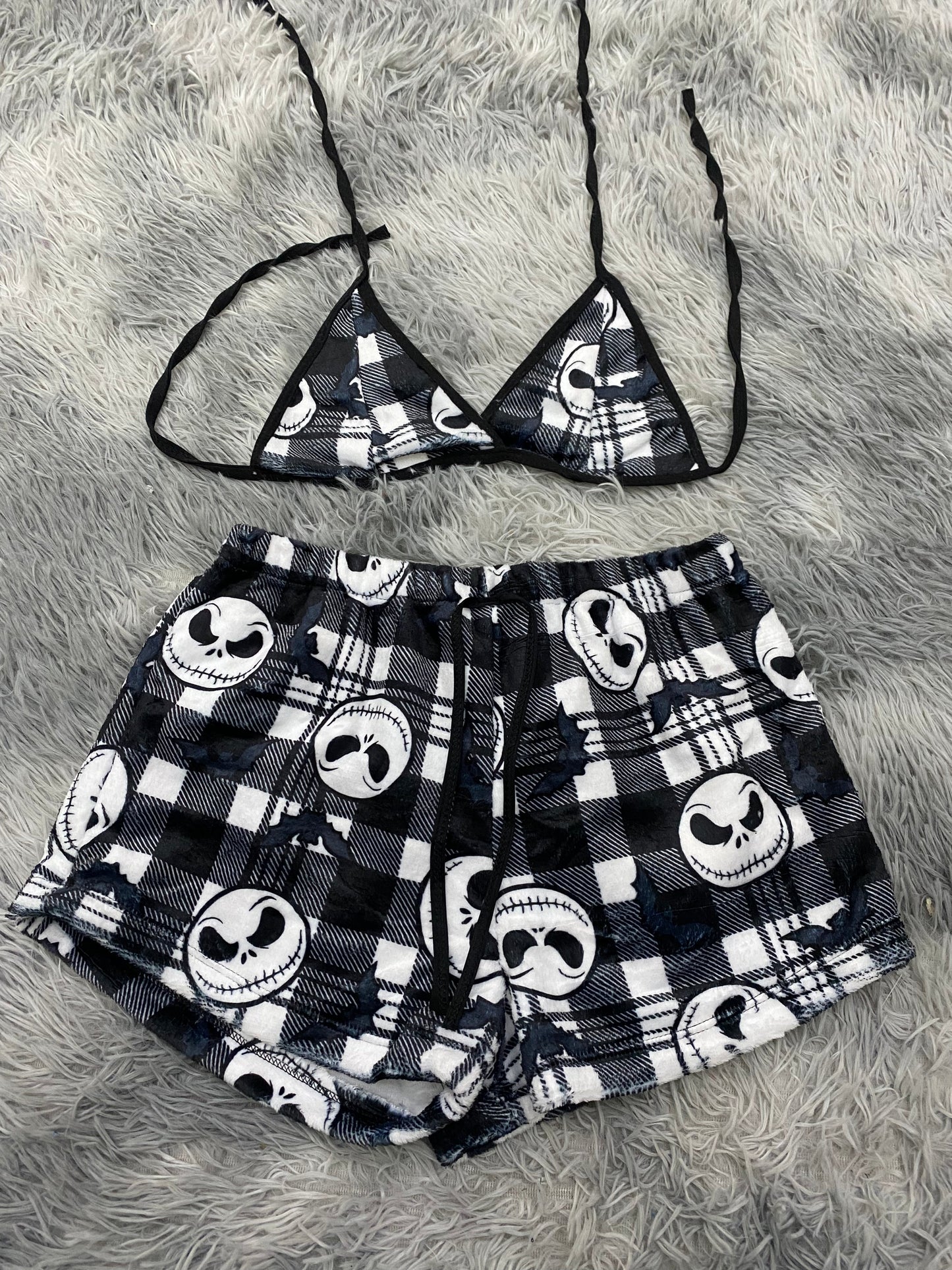 Jack Skellington Striped Plaid Plush Top & Shorts Set