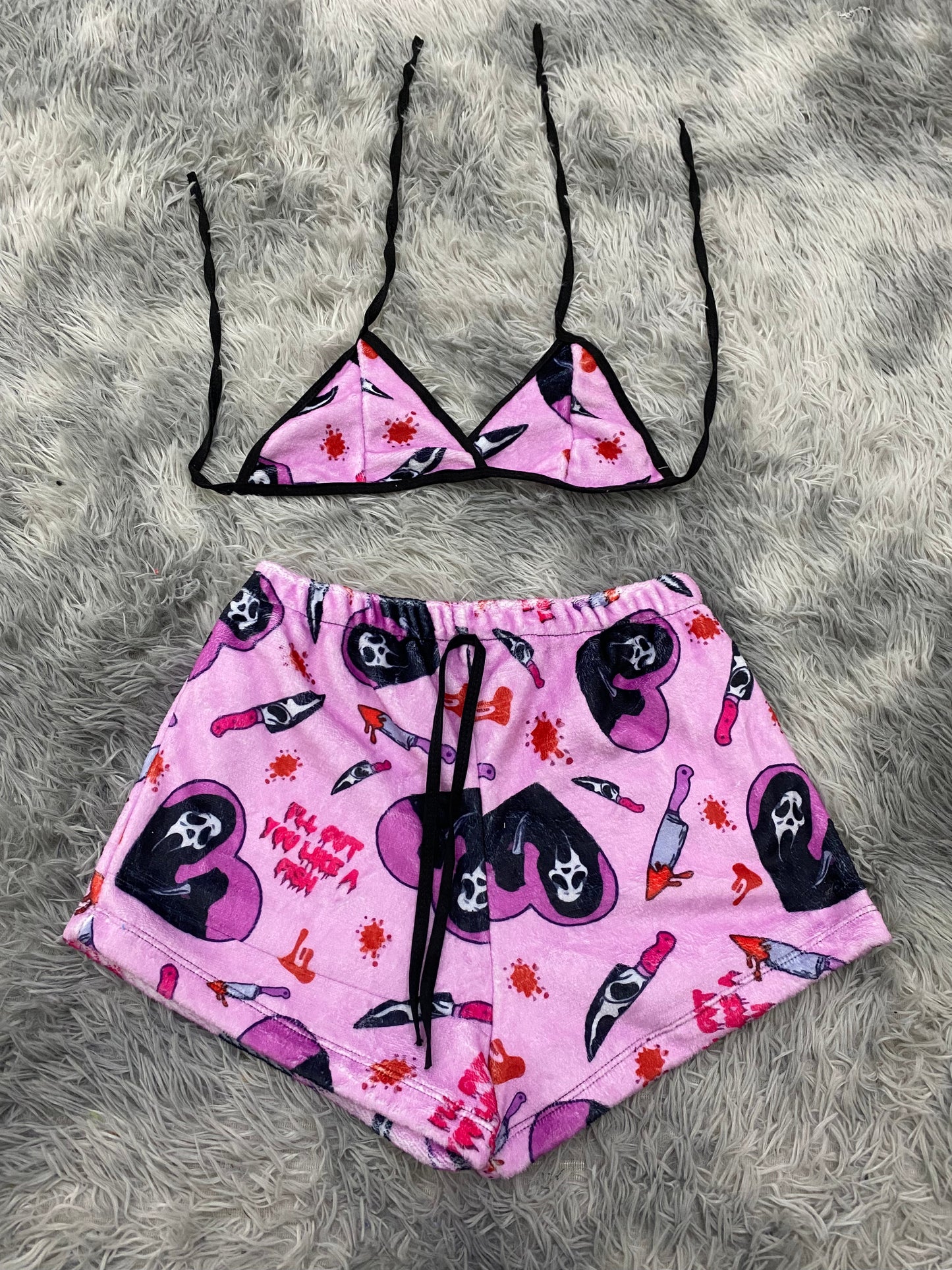 Ghostface Pink Plush Top & Shorts Set