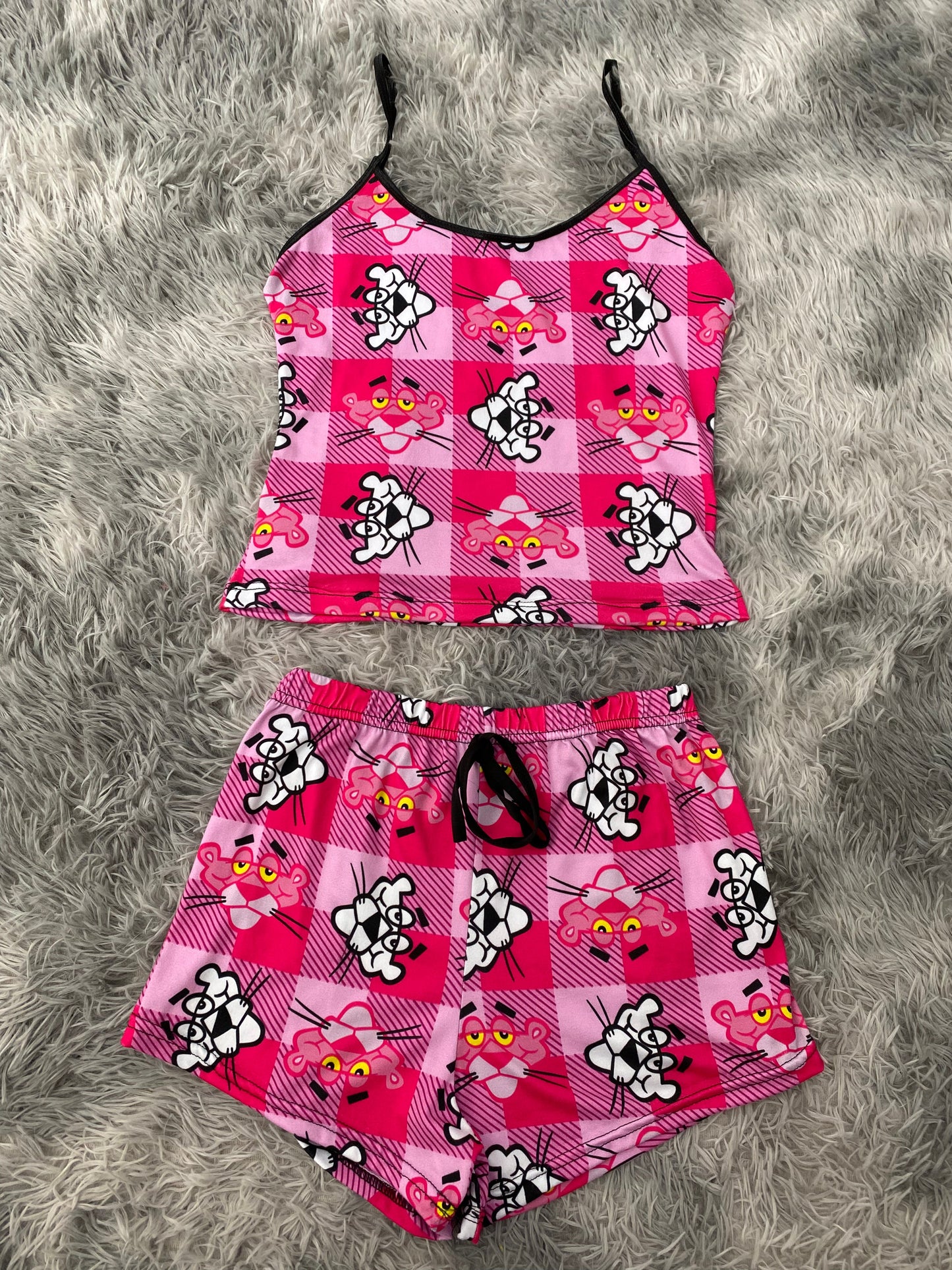 Pink Panther Plaid Women's Pajama Set – Top & Shorts