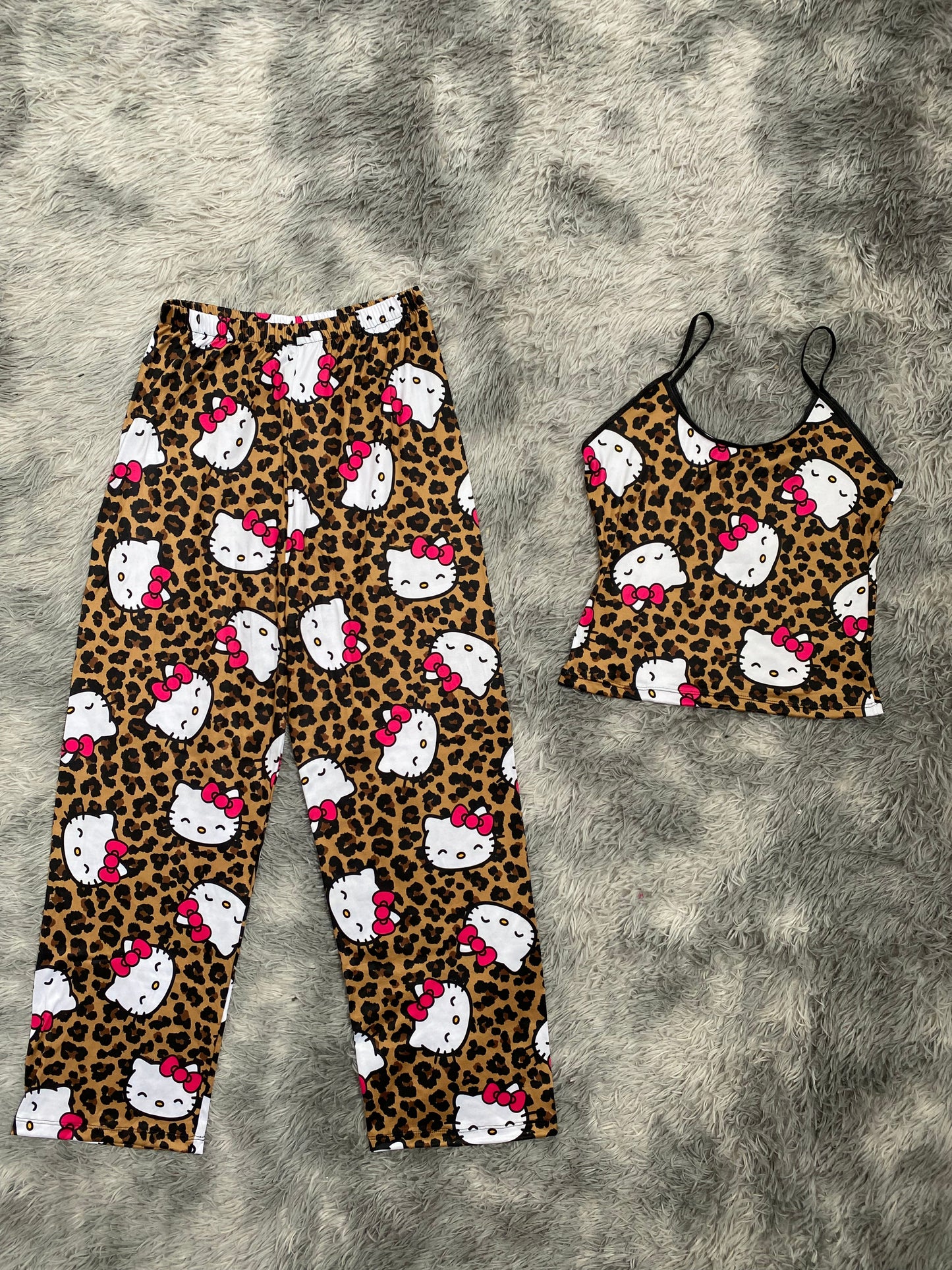 Hello Kitty Brown Animal Print Pajama Top & Pants Set