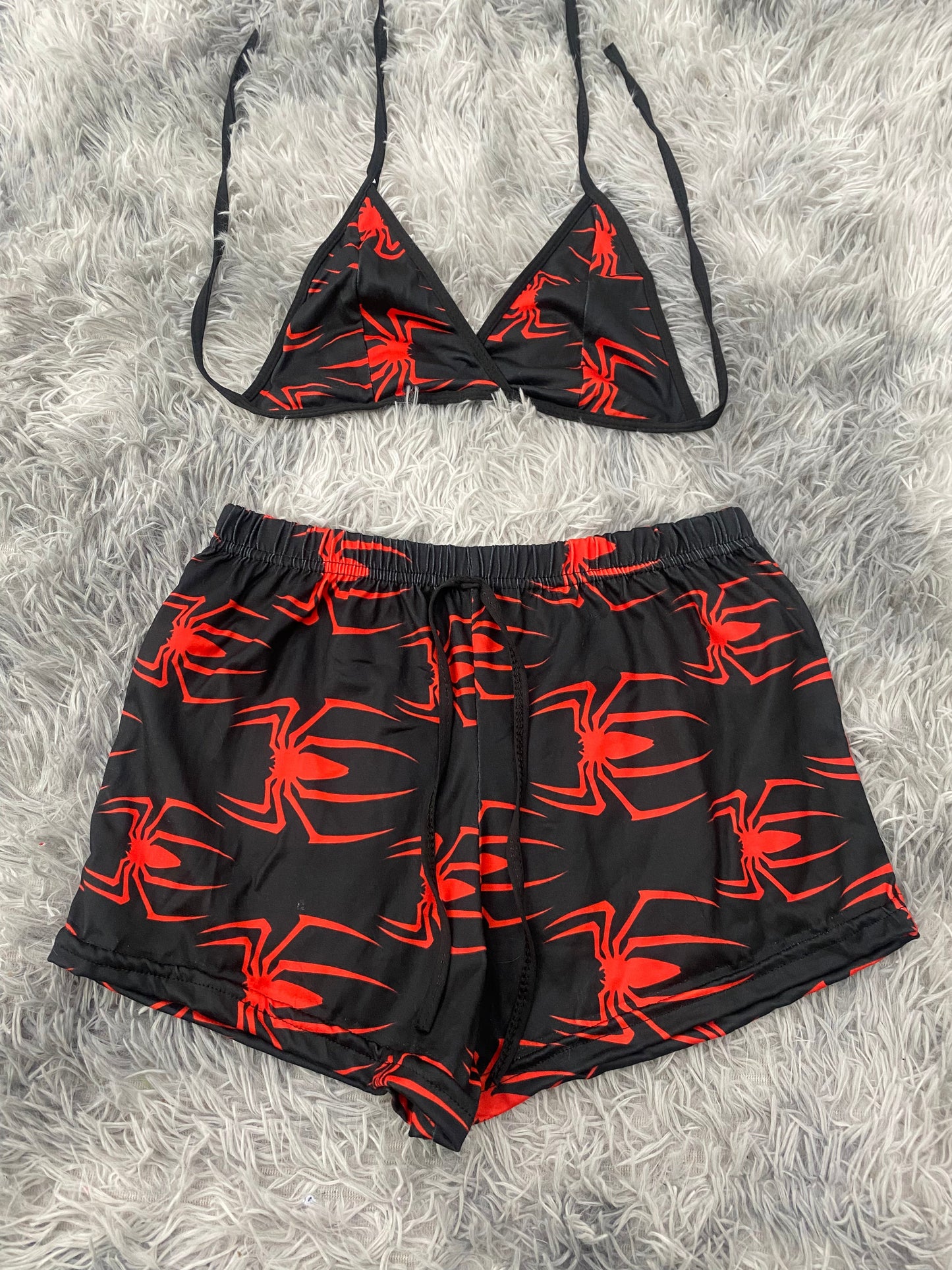 Red Spiders on Black Top & Shorts Set