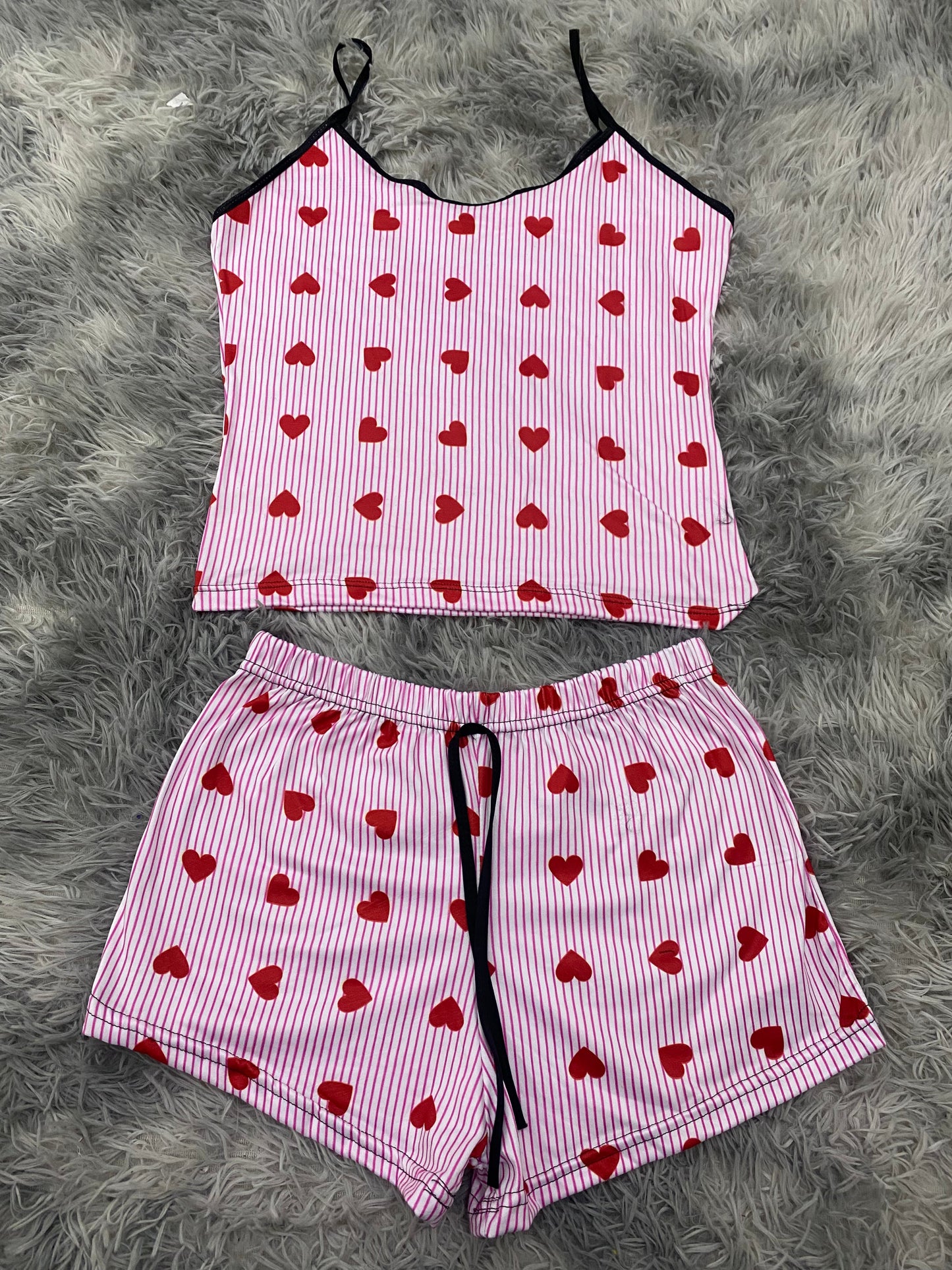 Hearts & Stripes Pajama Top & Shorts Set