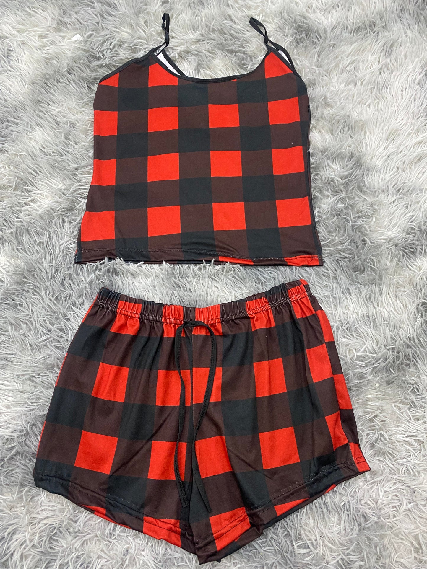 Red Plaid Pajama Top & Shorts Set