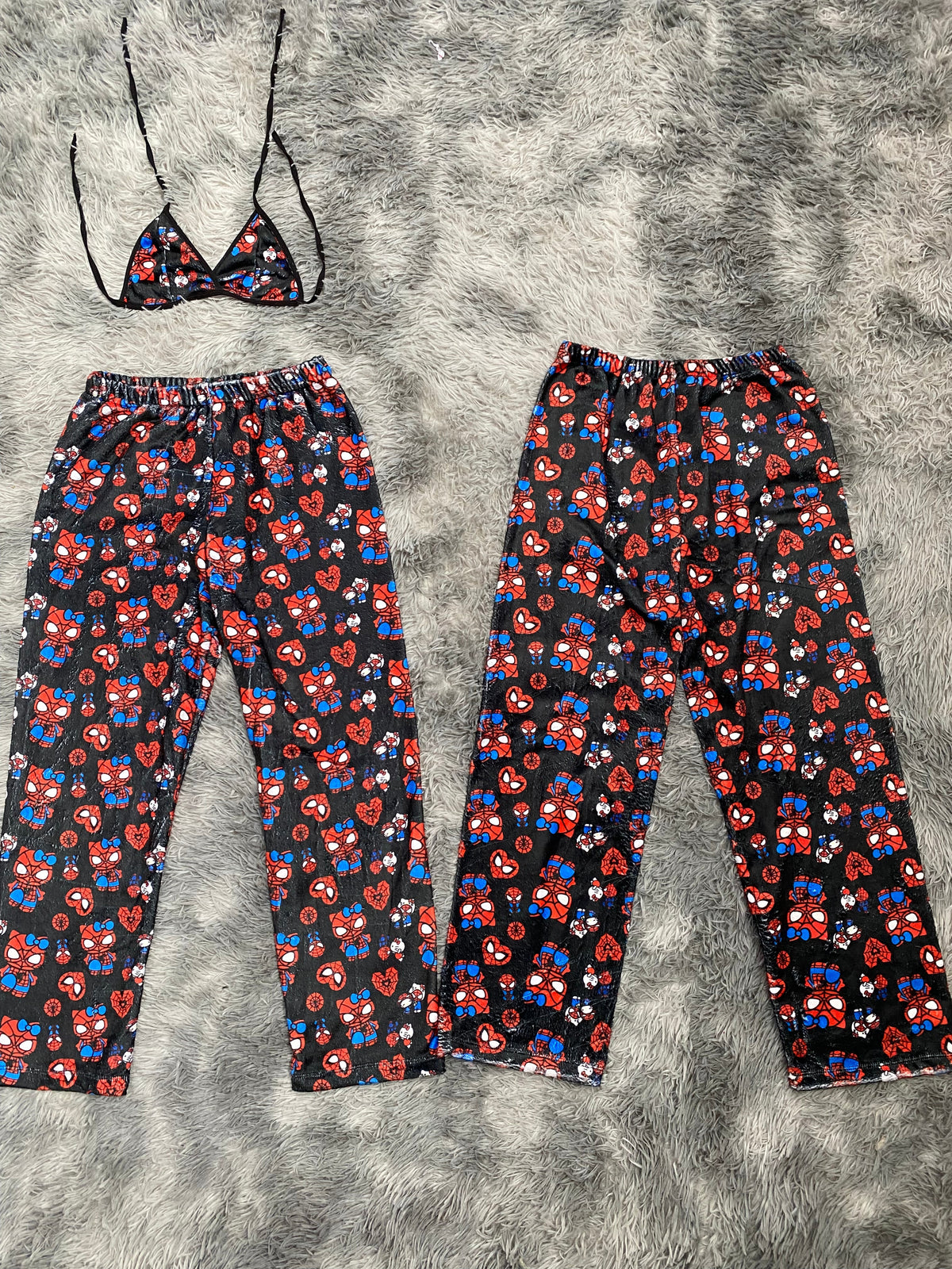 Spider Kitty Red Web on Black Matching Plush Pajama Set