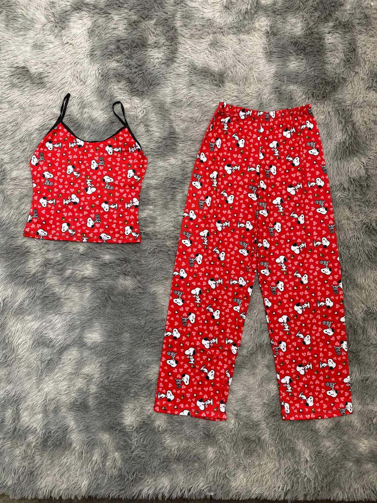 Snoopy Hearts Background Red Women's Pajama Set