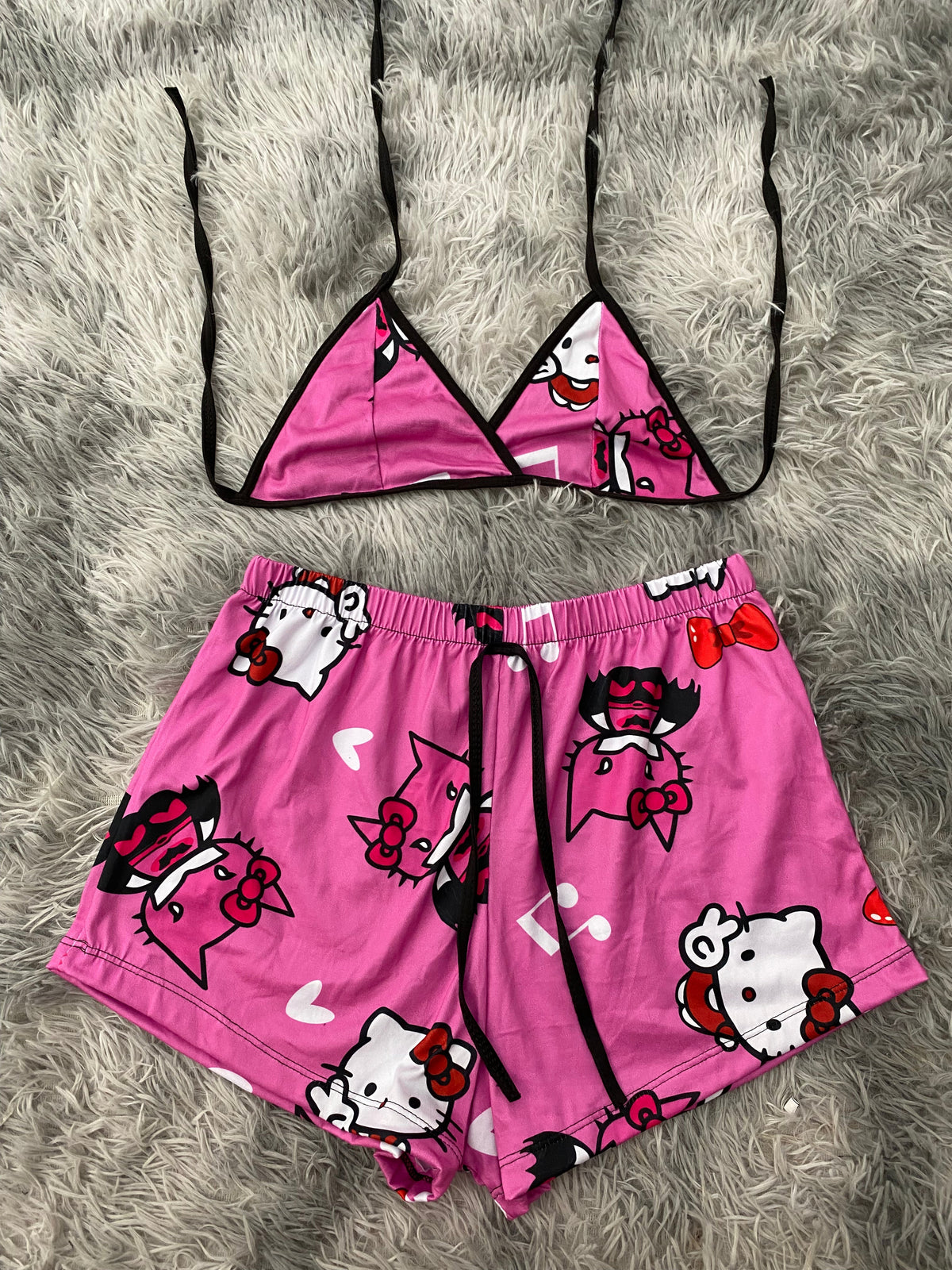 Hello Kitty Batman Background Pink Matching Top & Short
