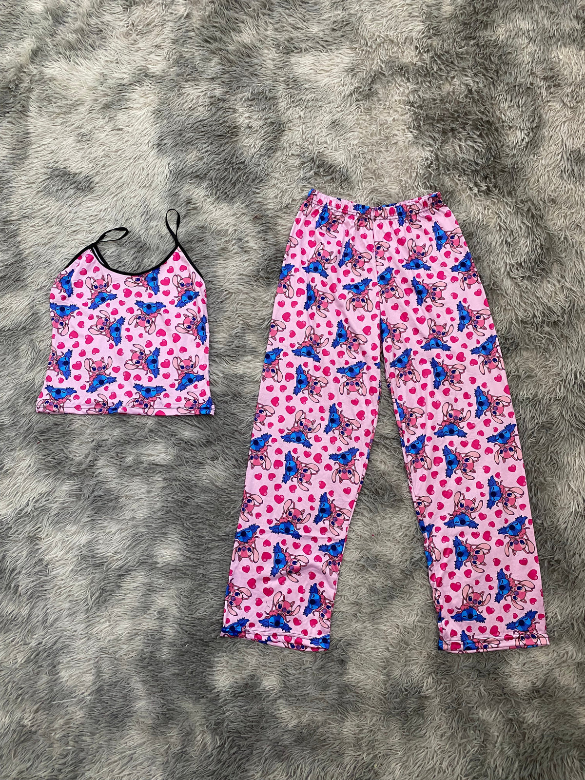 Stitch And Girlfriend Background Pink Women's Pajama Set