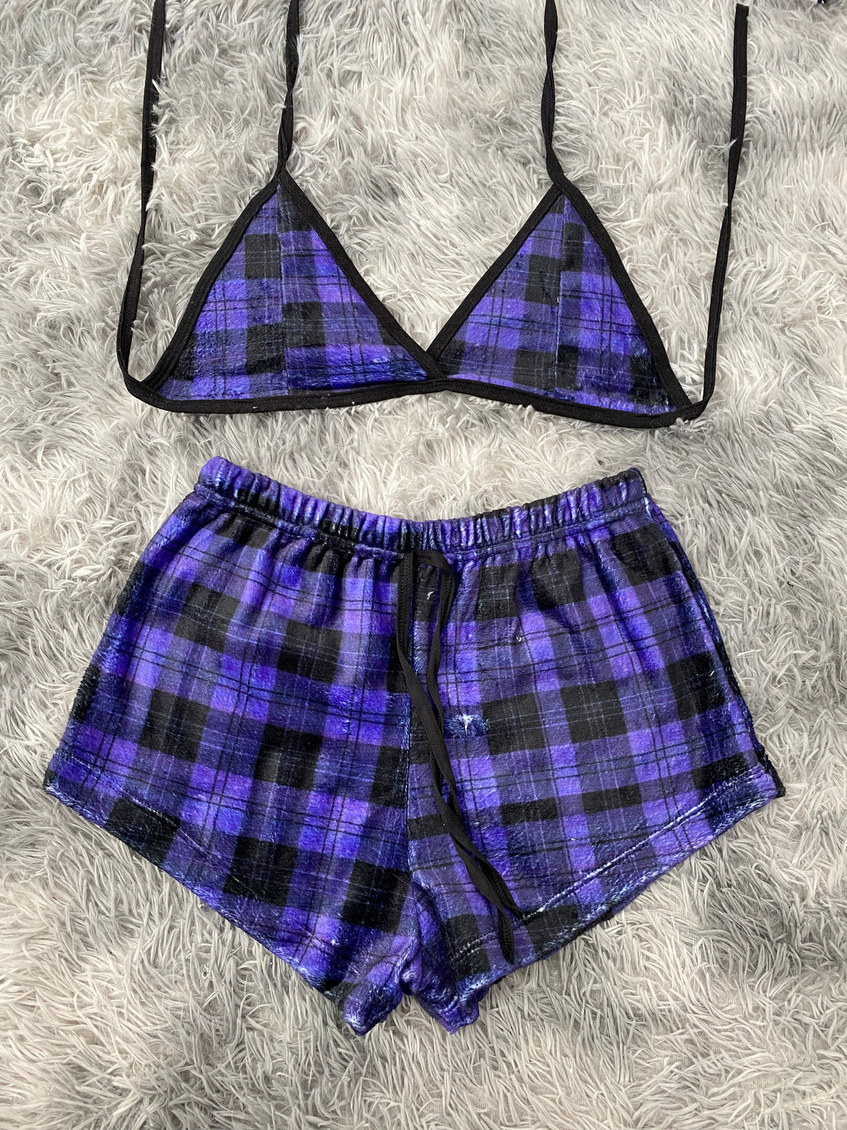Plaid Black & Purple Matching Top & Short