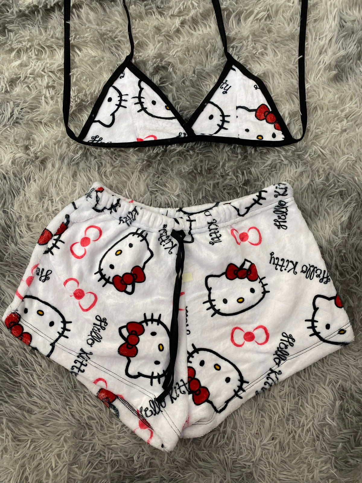 Kitty Faces & Bows White Background Top And Short - Plush