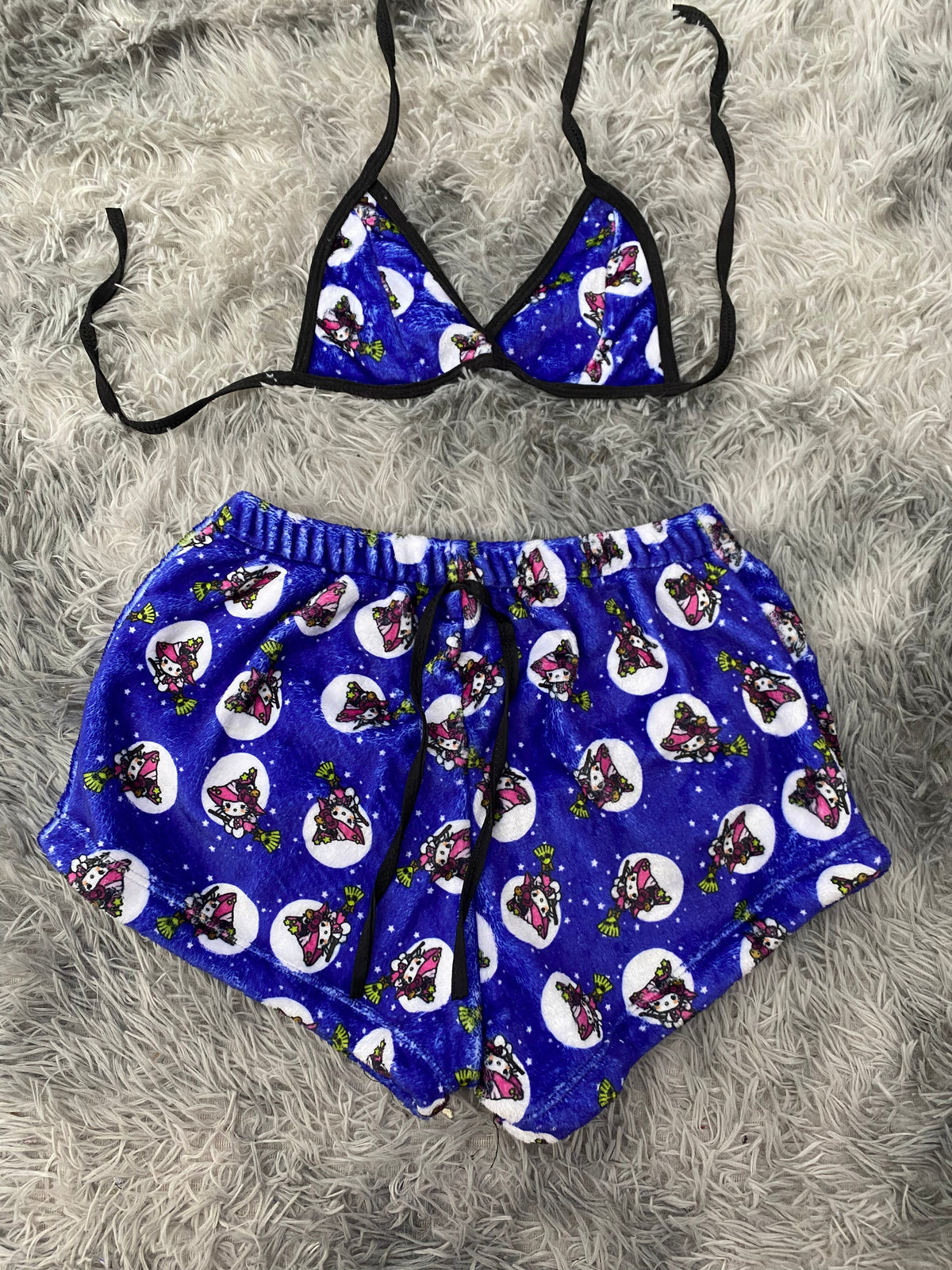 Kitty Witch Blue Background Matching Top & Short