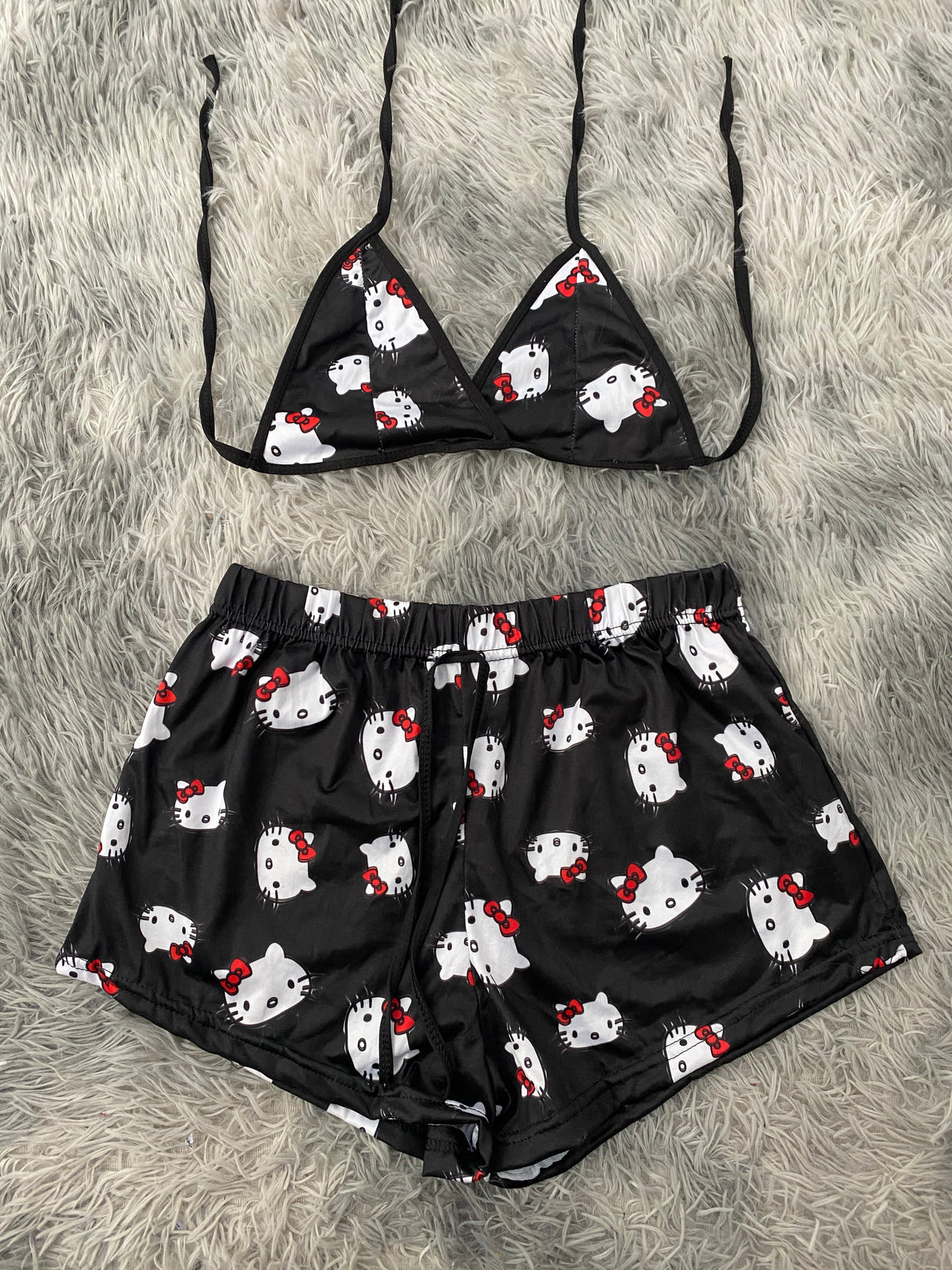 Kitty Faces Black Background Top And Short PJs