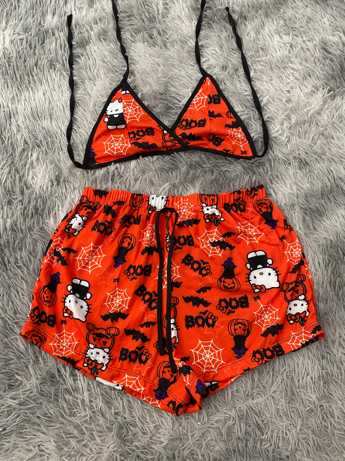 Kitty Halloween Orange Background Top And Short PJs