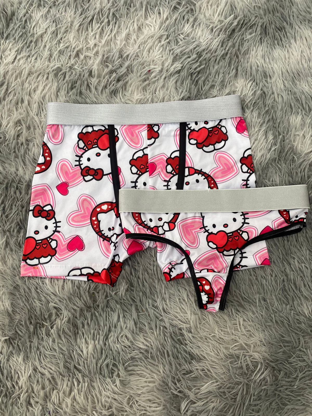 Kitty Hearts White Background Matching Boxer & Thong