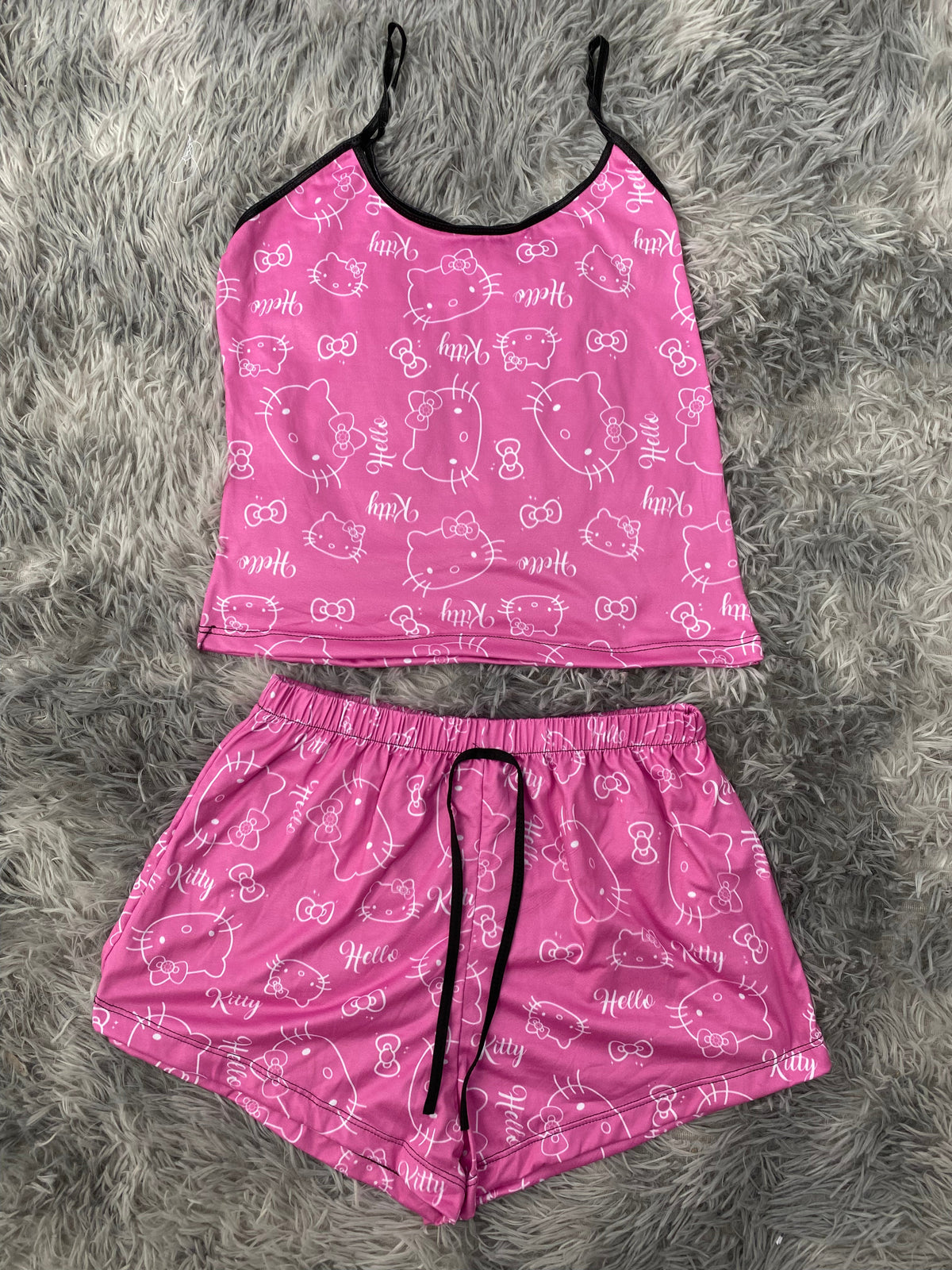 Kitty White Letters Pink Background Women's Pajama Set