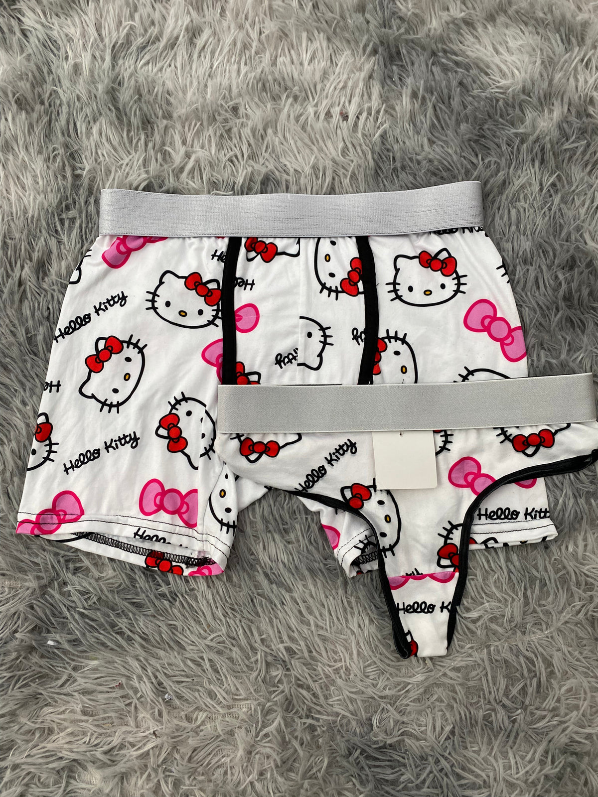 Kitty Bows White Background Matching Boxer & Thong