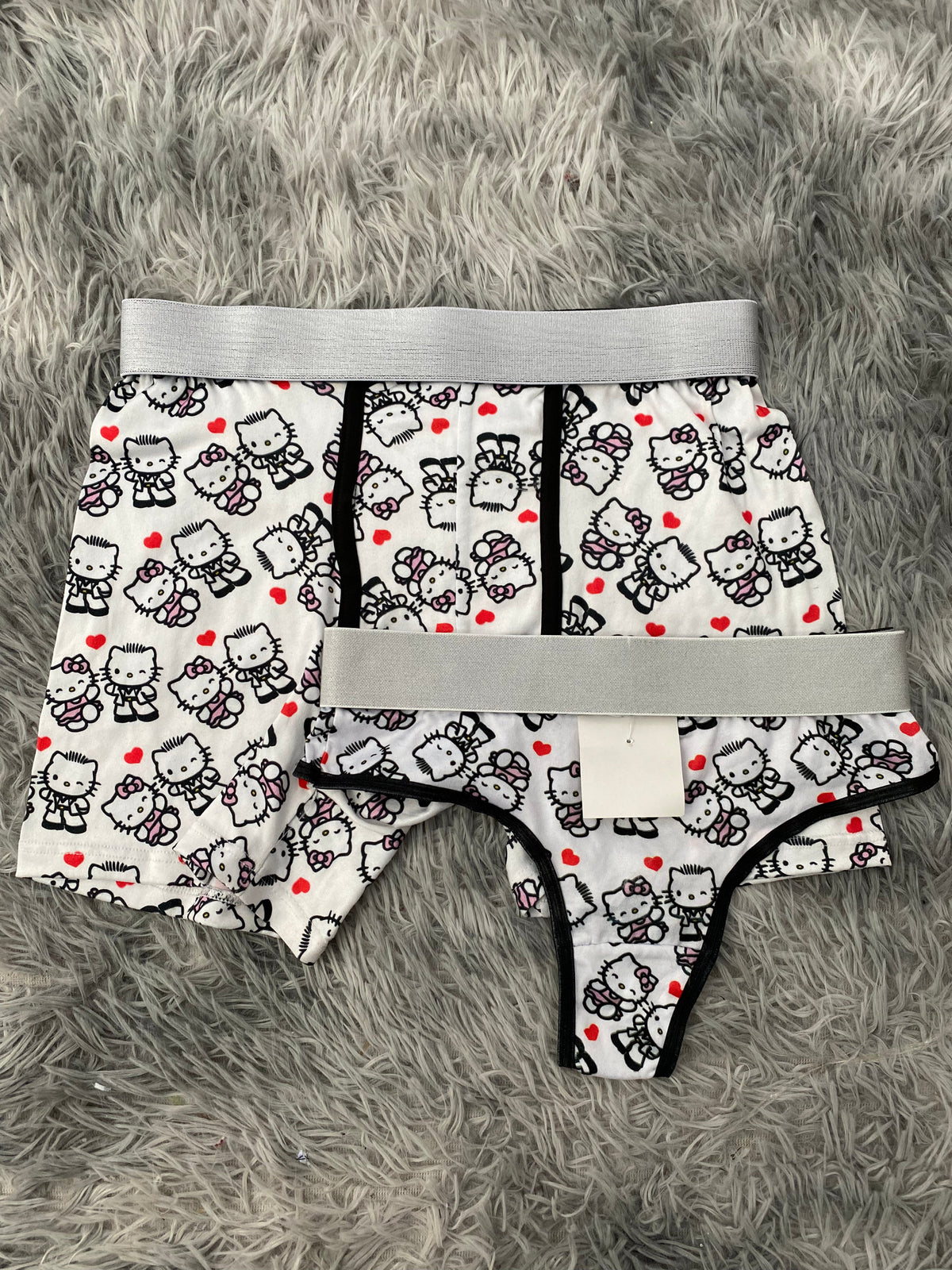 Kitty Partner White Background Matching Boxer & Thong