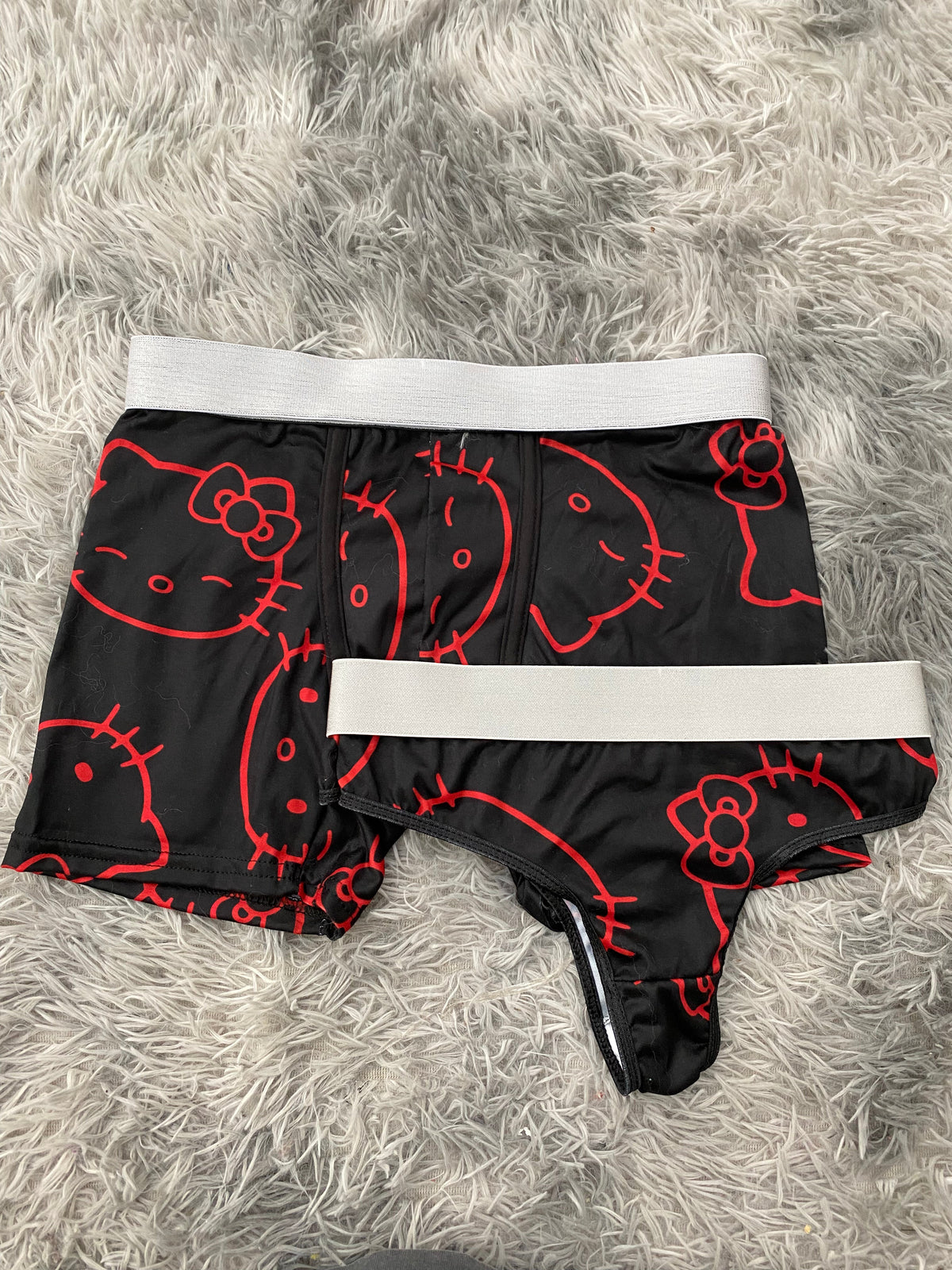 Kitty Outline Red Black Background Matching Boxer & Thong
