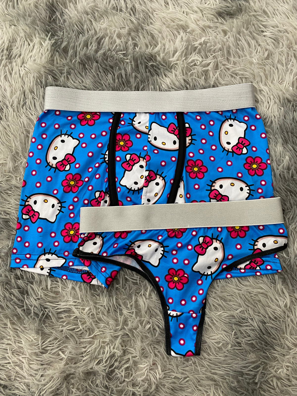 Kitty Dots White Blue Background Duo With Thong