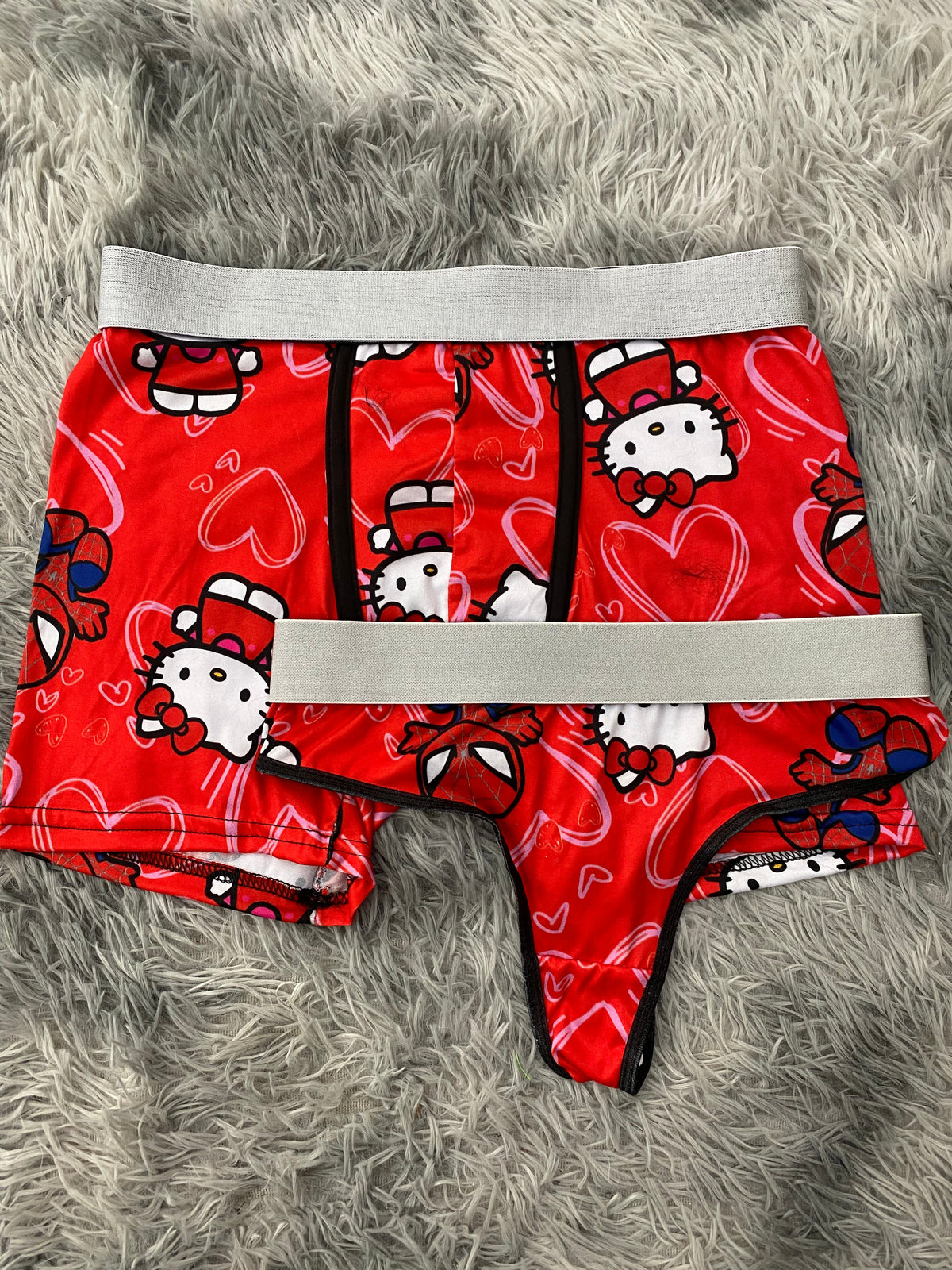 Spider Kitty Hearts Red Background Duo With Thong