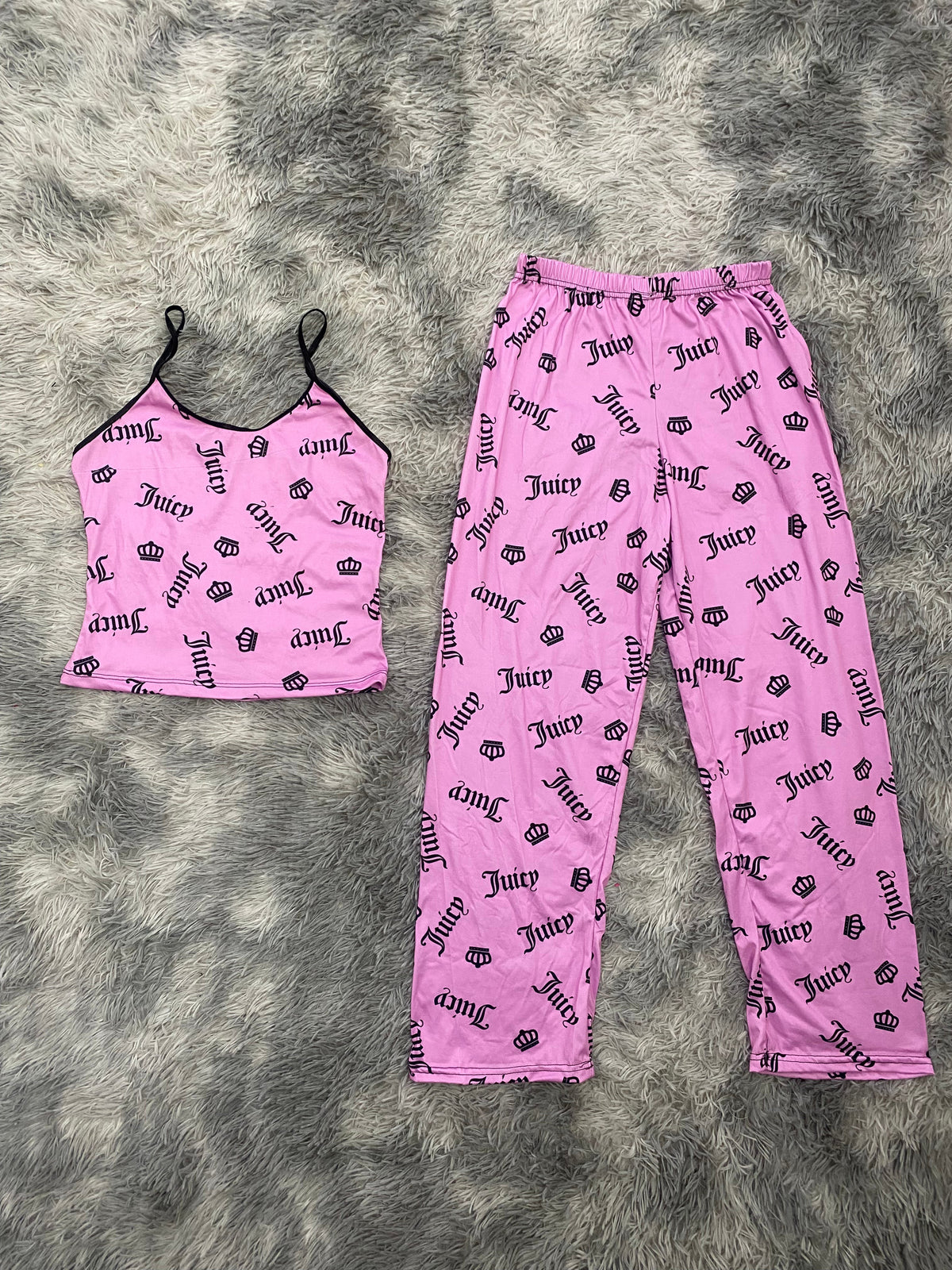 Juicy & Crowns Pink Background Pajama Top & Pants Set