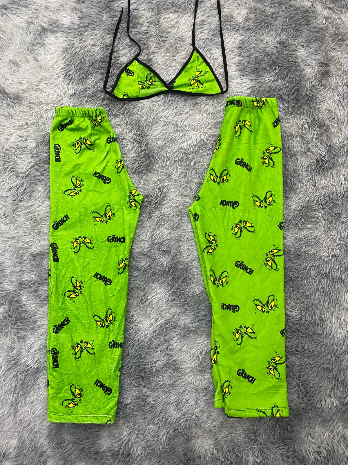 Grinch Eyes Green Background Matching Plushie PJs