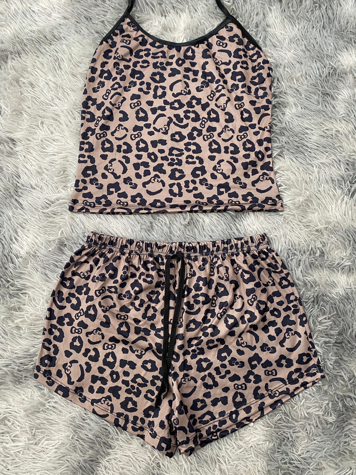 Kitty Animal Print Brown Women's PJ Set - Shorts
