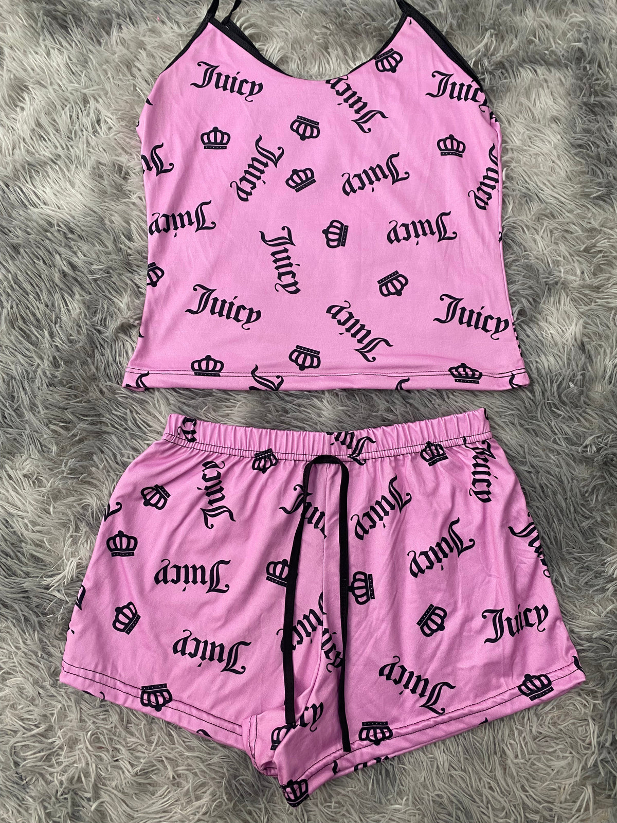 Juicy Crowns Pink Background Women's Pajama Set