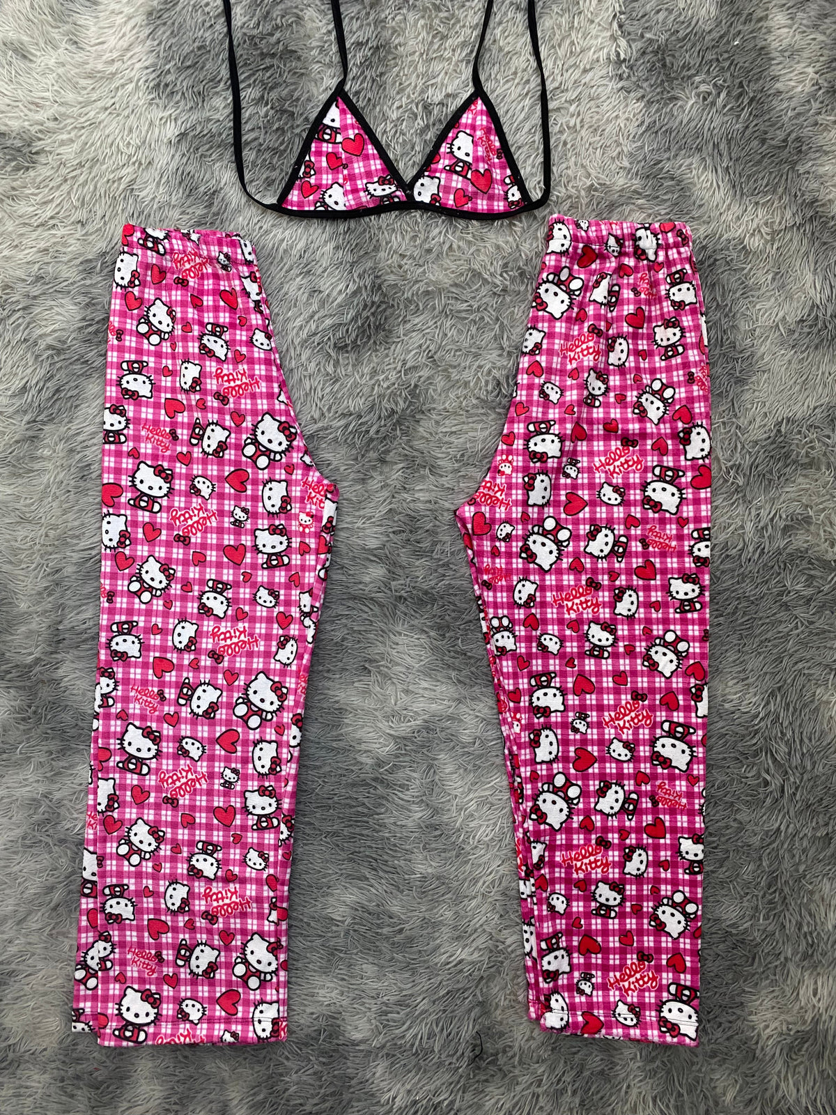 Kitty Plaid White & Pink Matching Plushie PJs