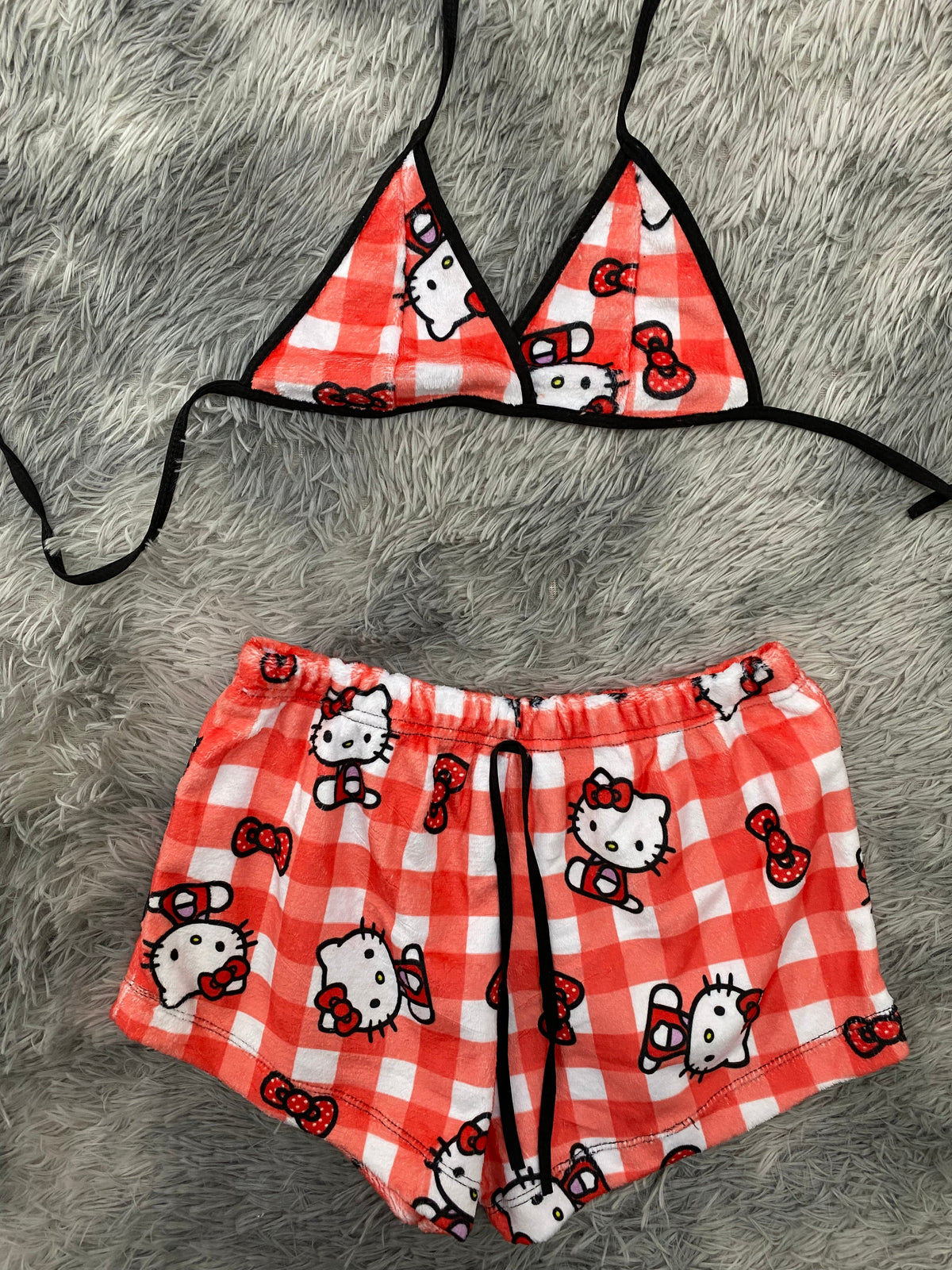 Kitty Plaid Orange Matching Top & Short