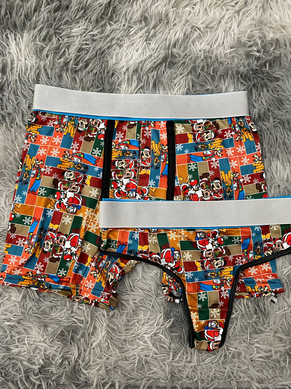 Mickey Characters Plaid Christmas Duo With Thong