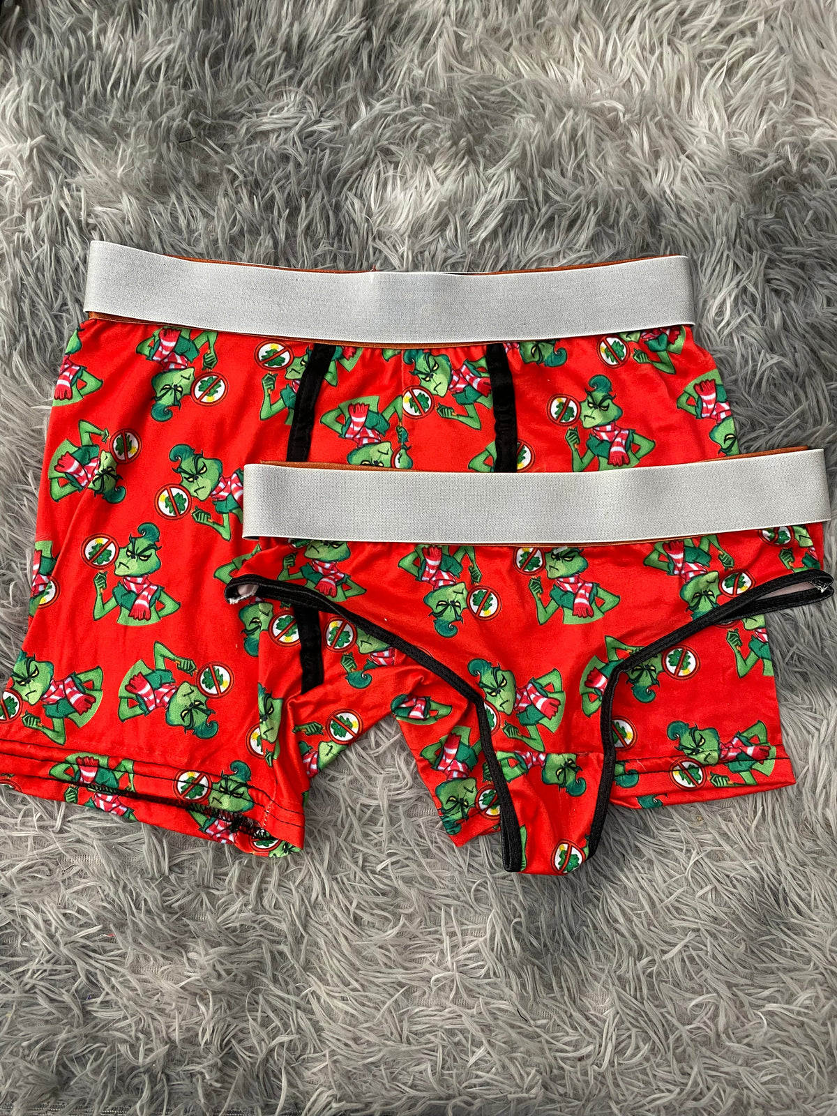 Grinch Cartoon Red Background Duo With Thong